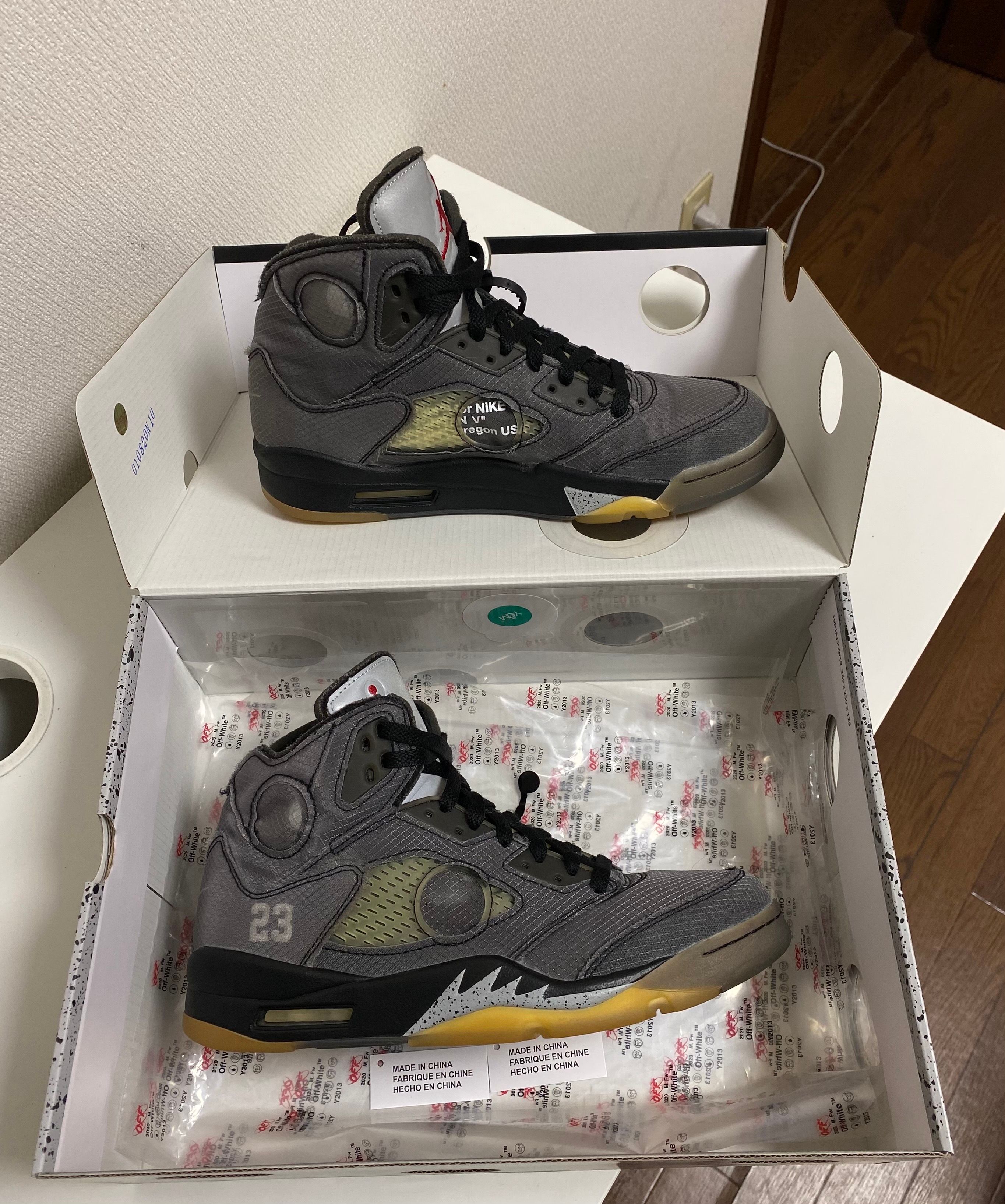 Off-White × Nike Air Jordan 5 "Black/Muslin/Fire Red"