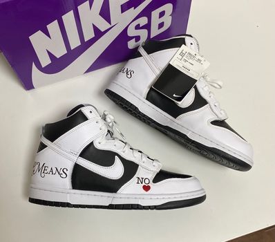 Supreme × Nike SB Dunk High By Any Means "White Black"
