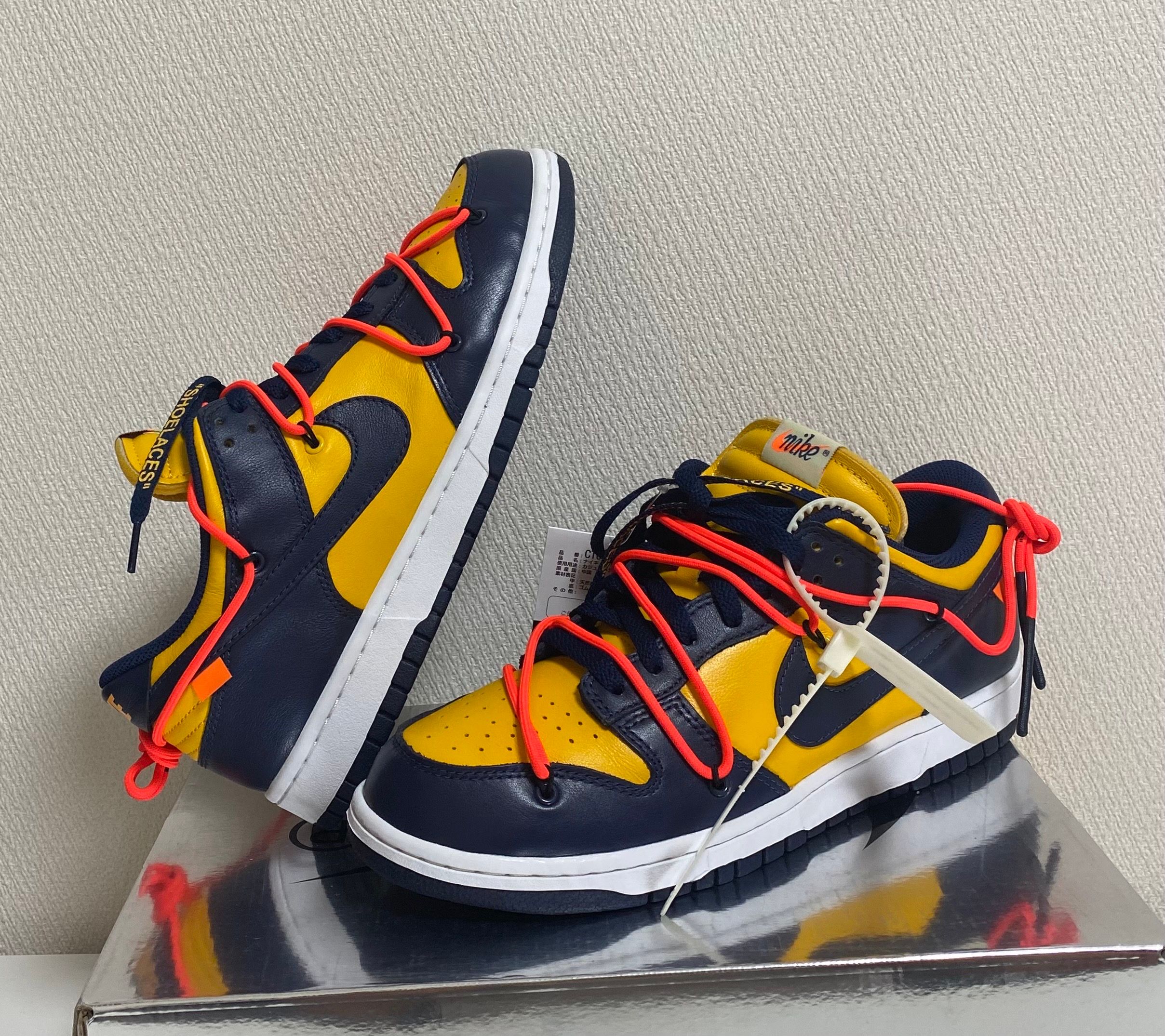 Off-White × Nike Dunk Low LTHR "University Gold/Midnight Navy/White"