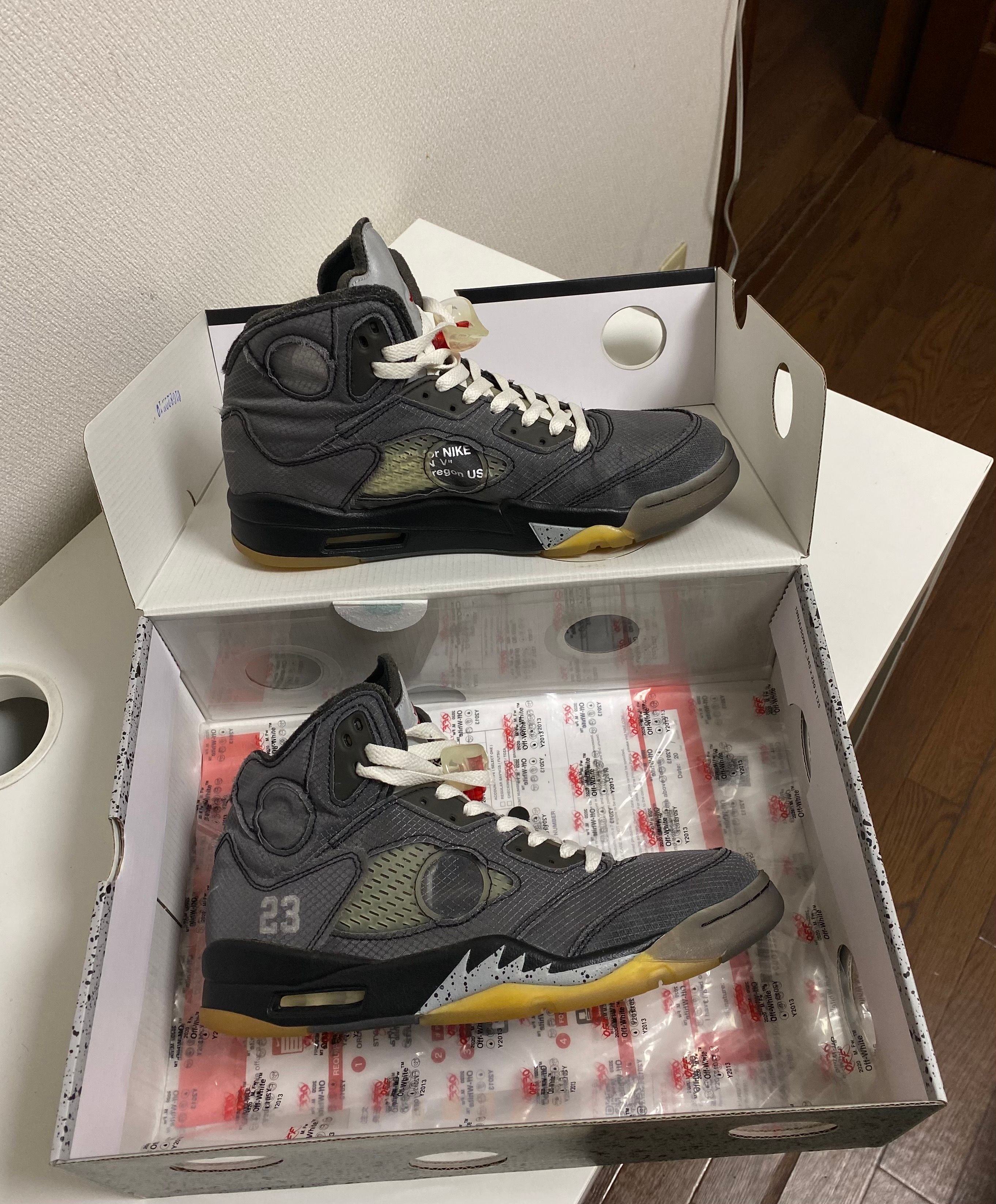 Off-White × Nike Air Jordan 5 "Black/Muslin/Fire Red"