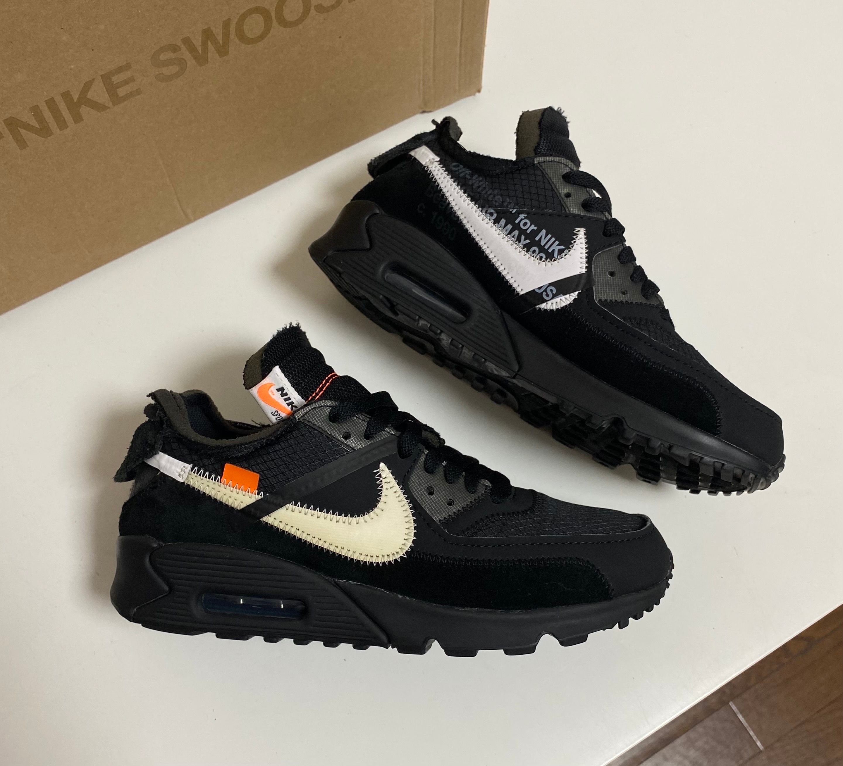 Off-White × Nike Air Max 90 "Black/Black-Cone-White"