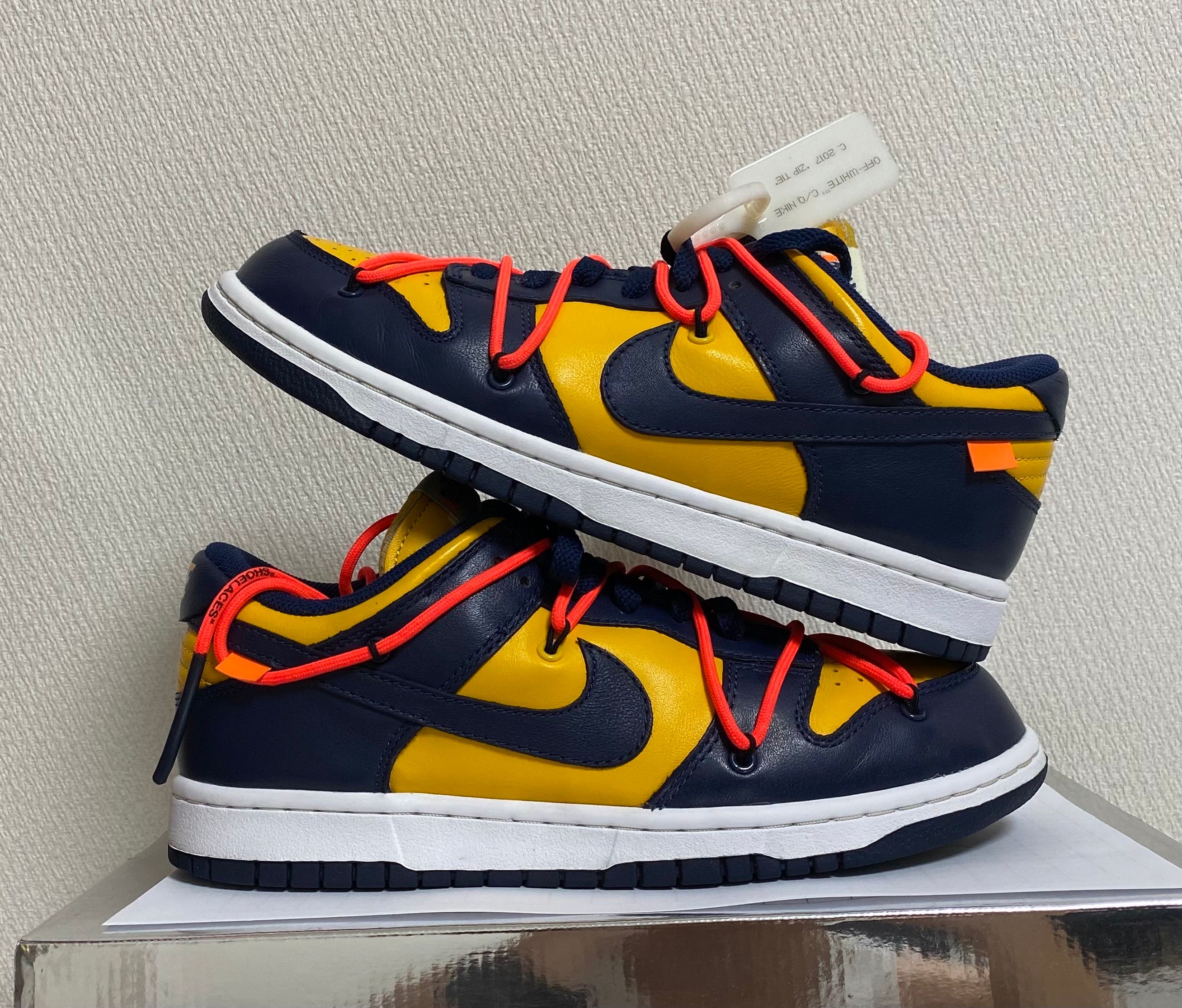 Off-White × Nike Dunk Low  LTHR "University Gold/Midnight Navy/White"