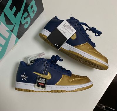 Supreme × Nike SB Dunk Low OG QS "Metallic Gold/Navy"