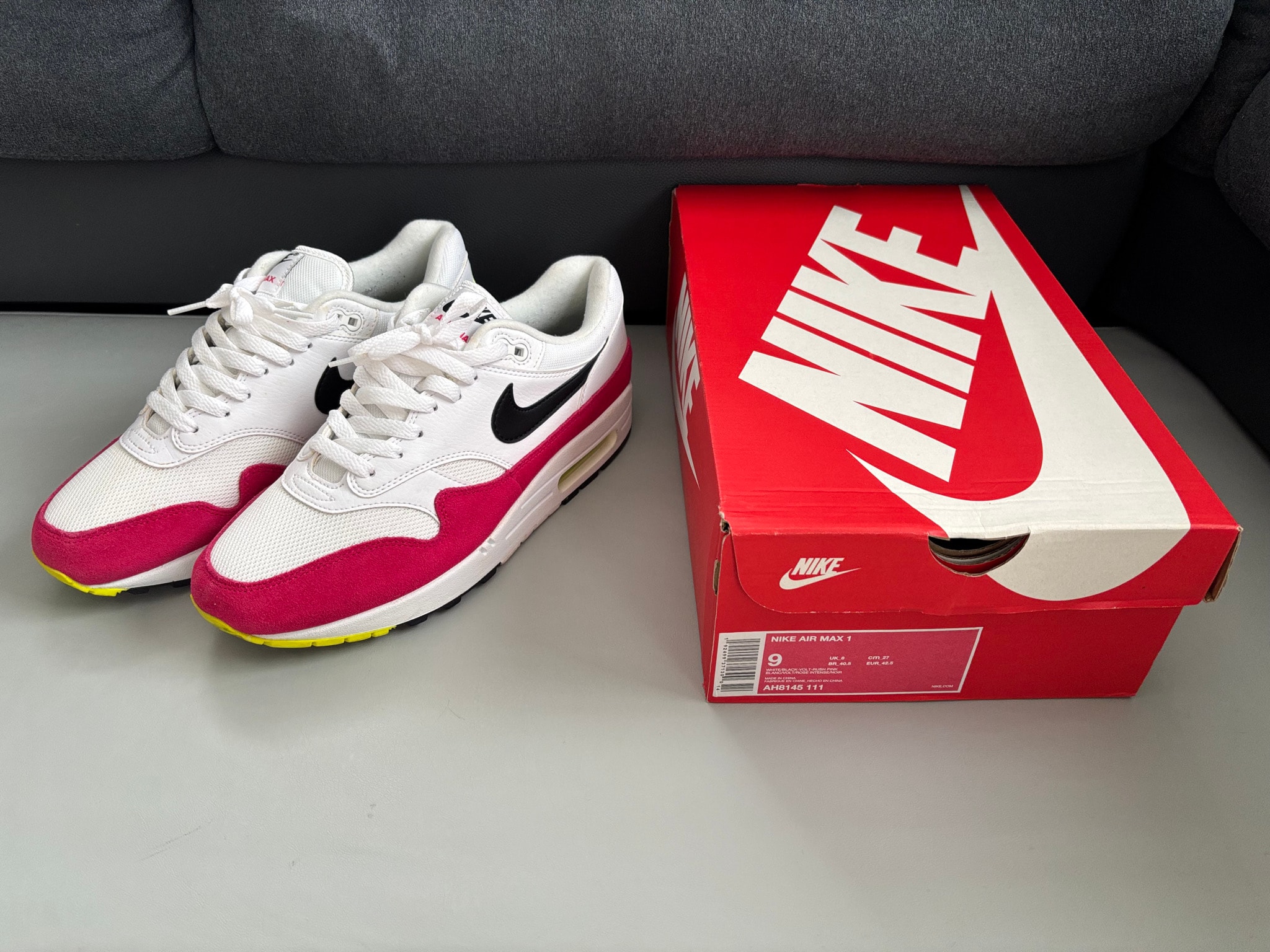 NIKE AIR MAX 1 "WHITE BLACK VOLT RUSH PINK"