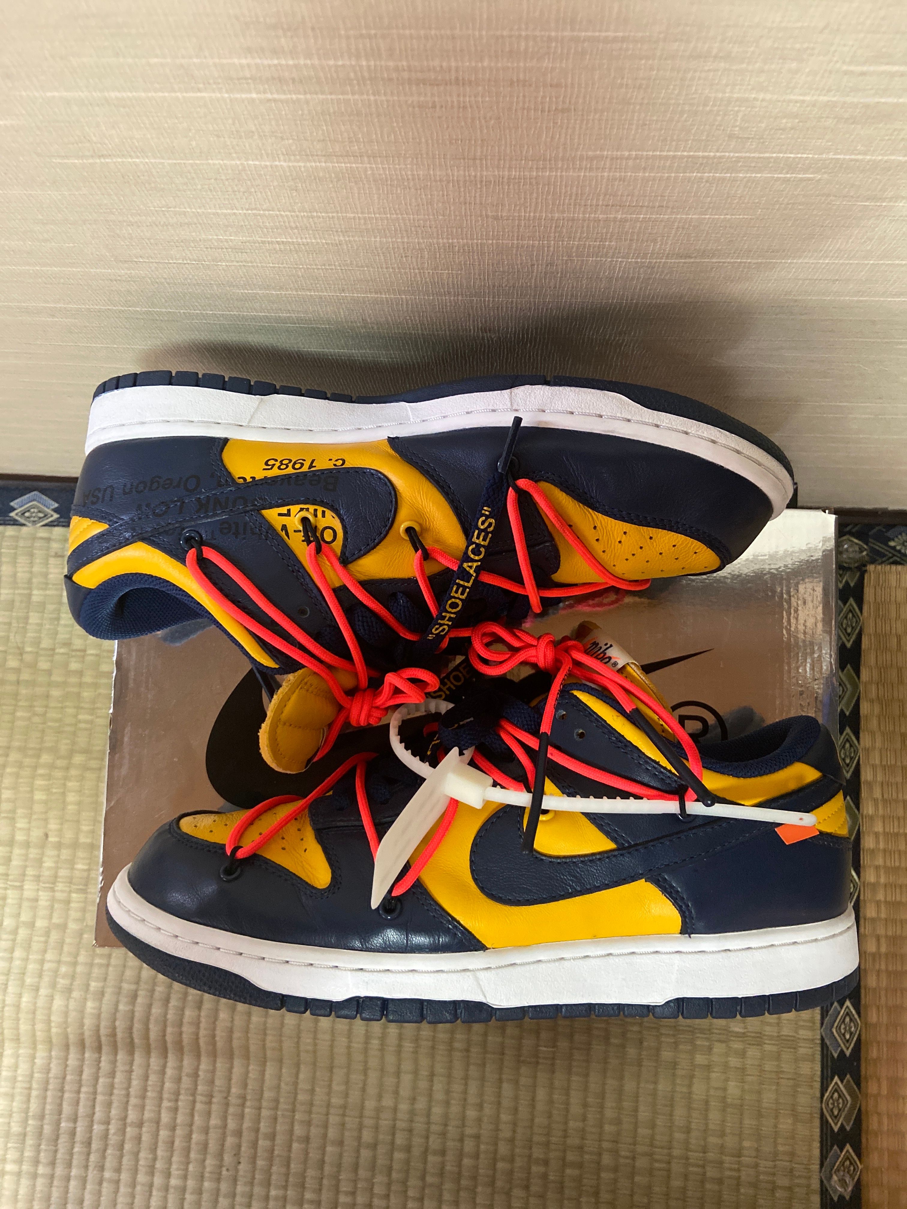 Off-White × Nike Dunk Low  LTHR "University Gold/Midnight Navy/White"