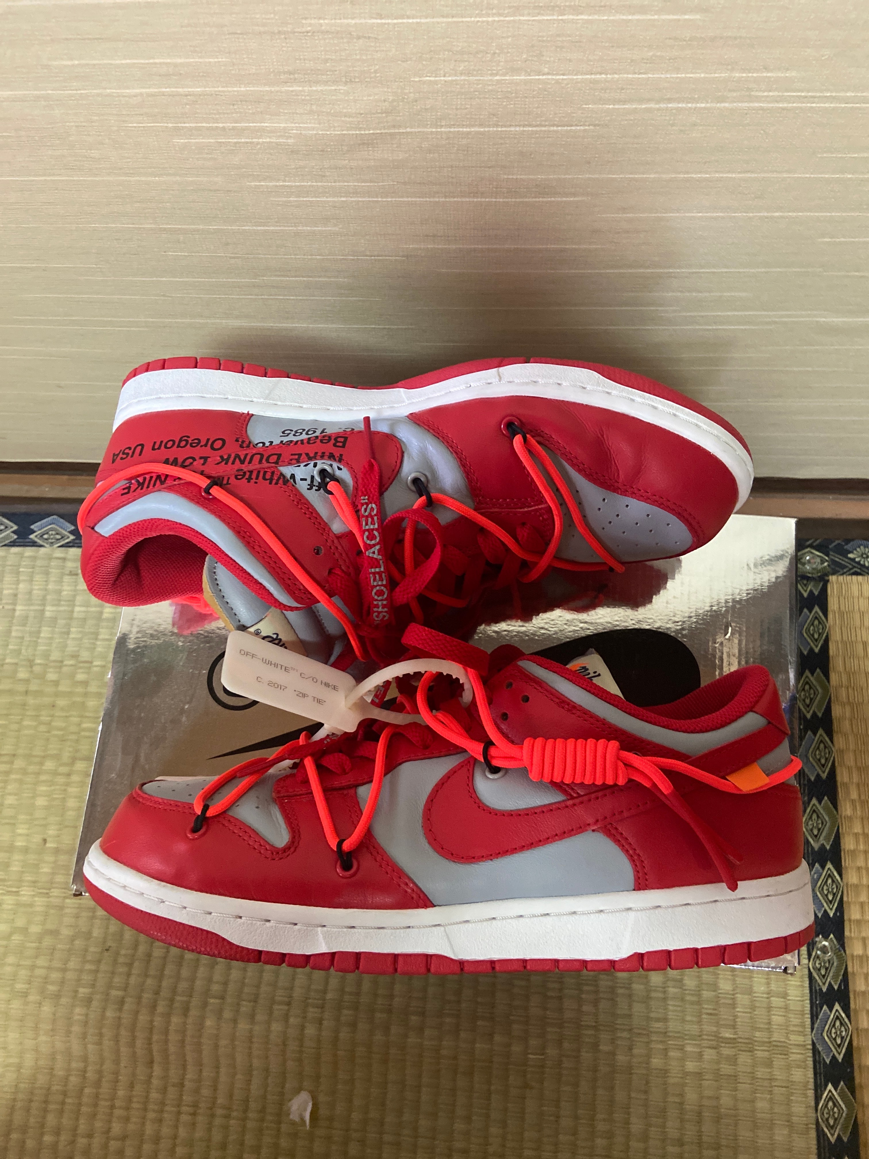 Off-White × Nike Dunk Low "University Red/Wolf Grey"