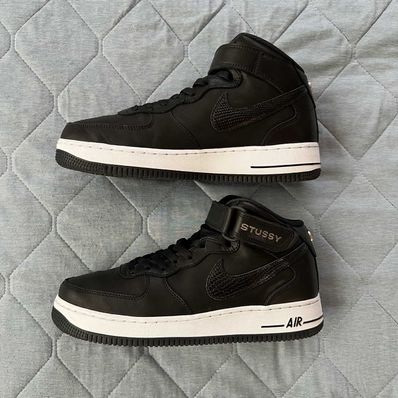 Stussy × Nike Air Force 1 Mid "Black/Black"