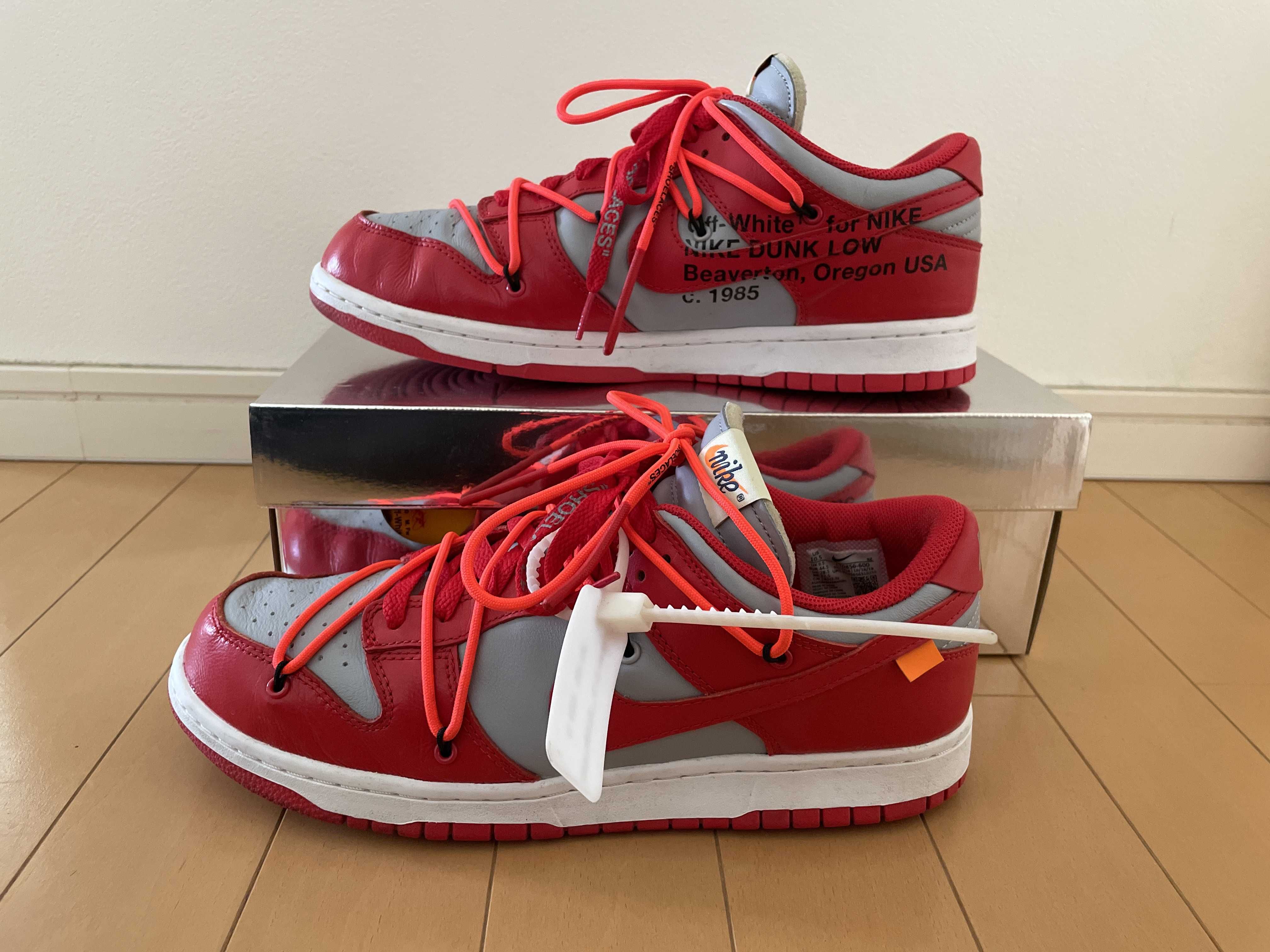 Off-White × Nike Dunk Low "University Red/Wolf Grey"