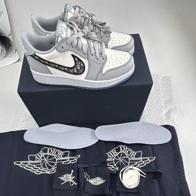 Dior × Nike Air Jordan 1 Low OG "Wolf Grey/Black-Sail-White"