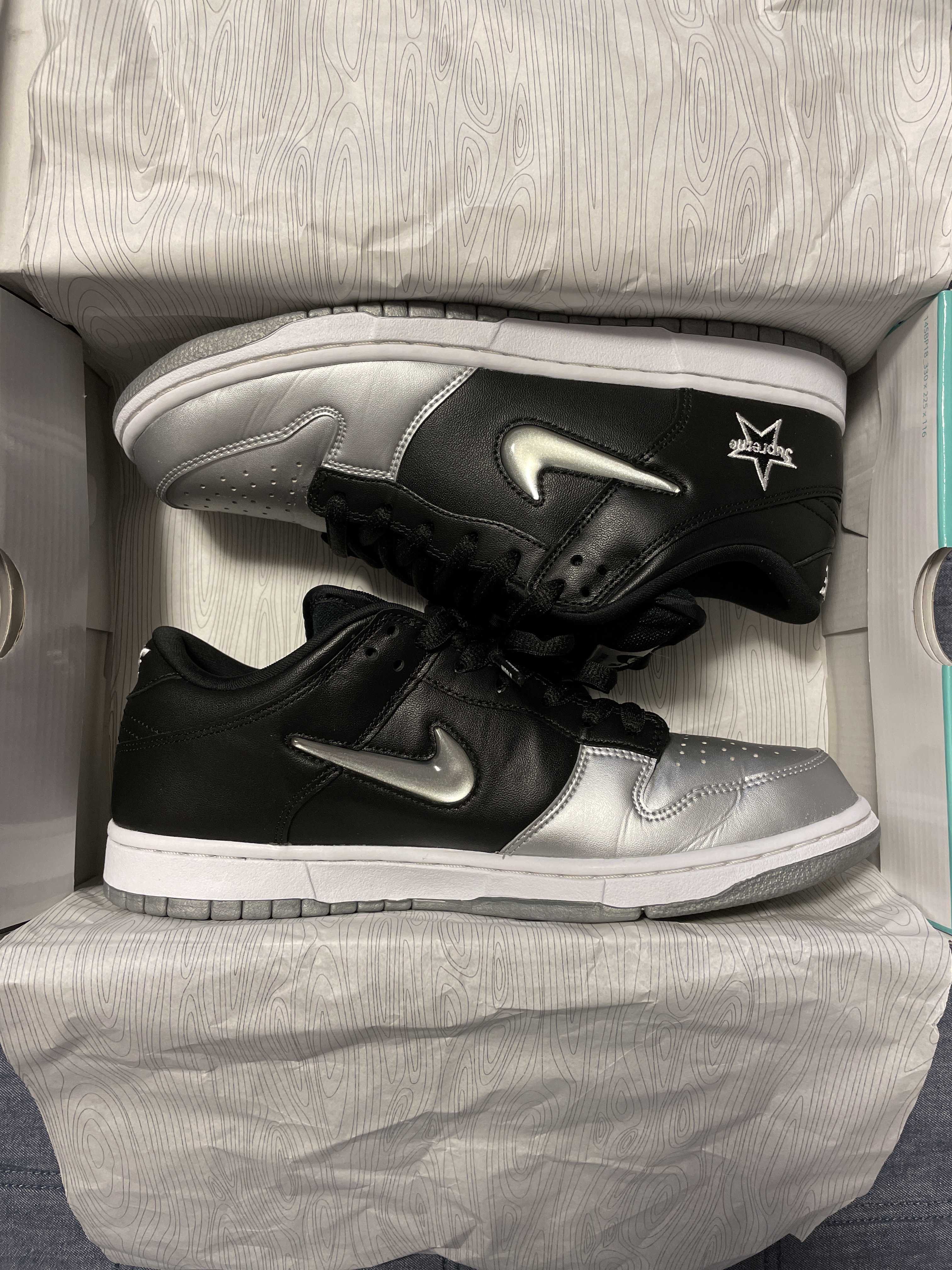 Supreme × Nike Dunk Low "Metallic Silver/Black"