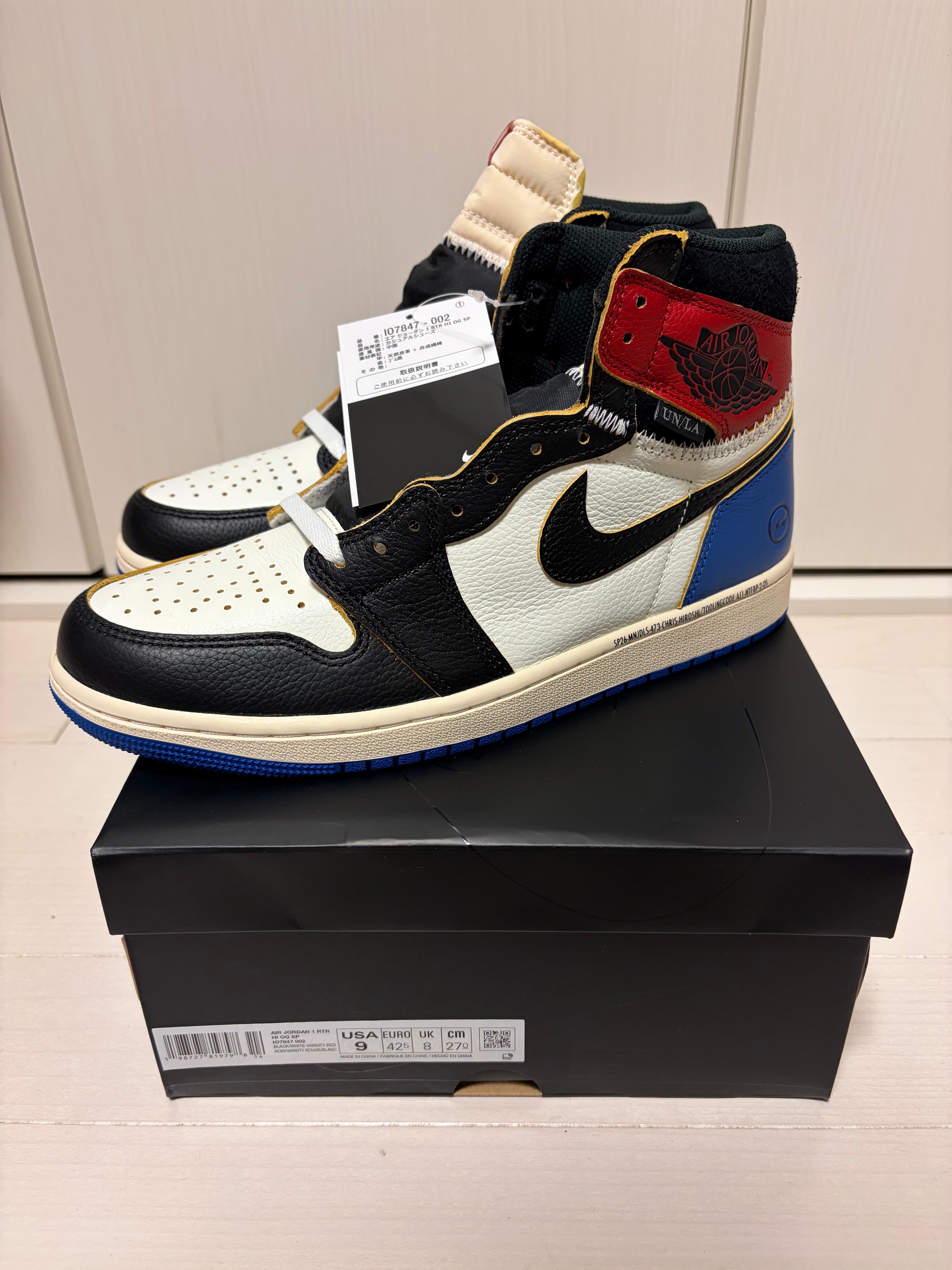 fragment design × UNION × Nike Air Jordan 1 High OG "Black/Varsity Red"