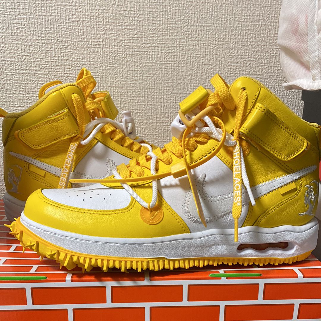 Off-White × Nike Air Force 1 Mid SP LTHR "White and Varsity Maize"