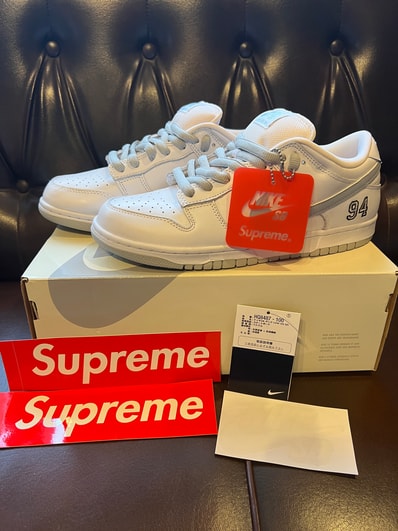 Supreme × Nike SB Dunk Low "White/Metallic Silver" (25FW Week2)