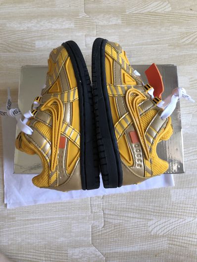 Off-White × Nike TD Air Rubber Dunk "University Gold"