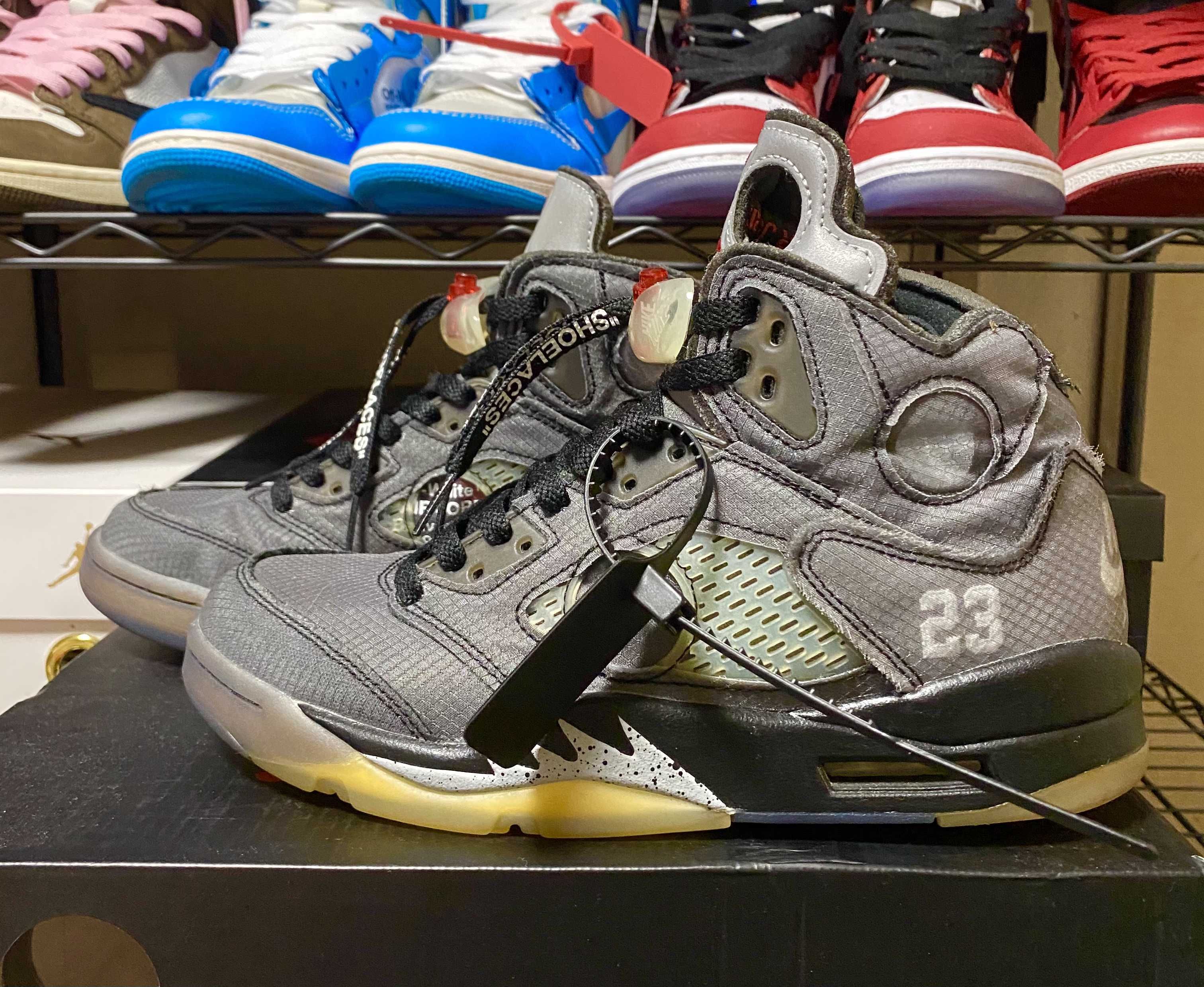 Off-White × Nike Air Jordan 5 "Black/Muslin/Fire Red"