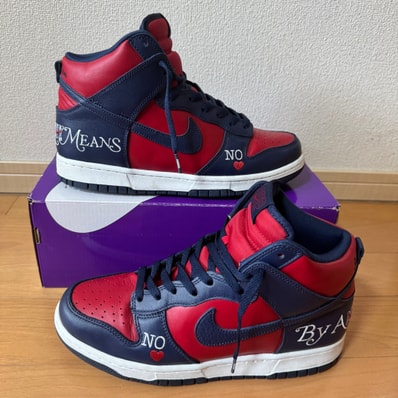 Supreme × Nike SB Dunk High By Any Means "Red/Navy-White"
