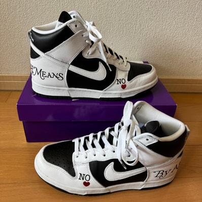 Supreme × Nike SB Dunk High By Any Means "White Black"
