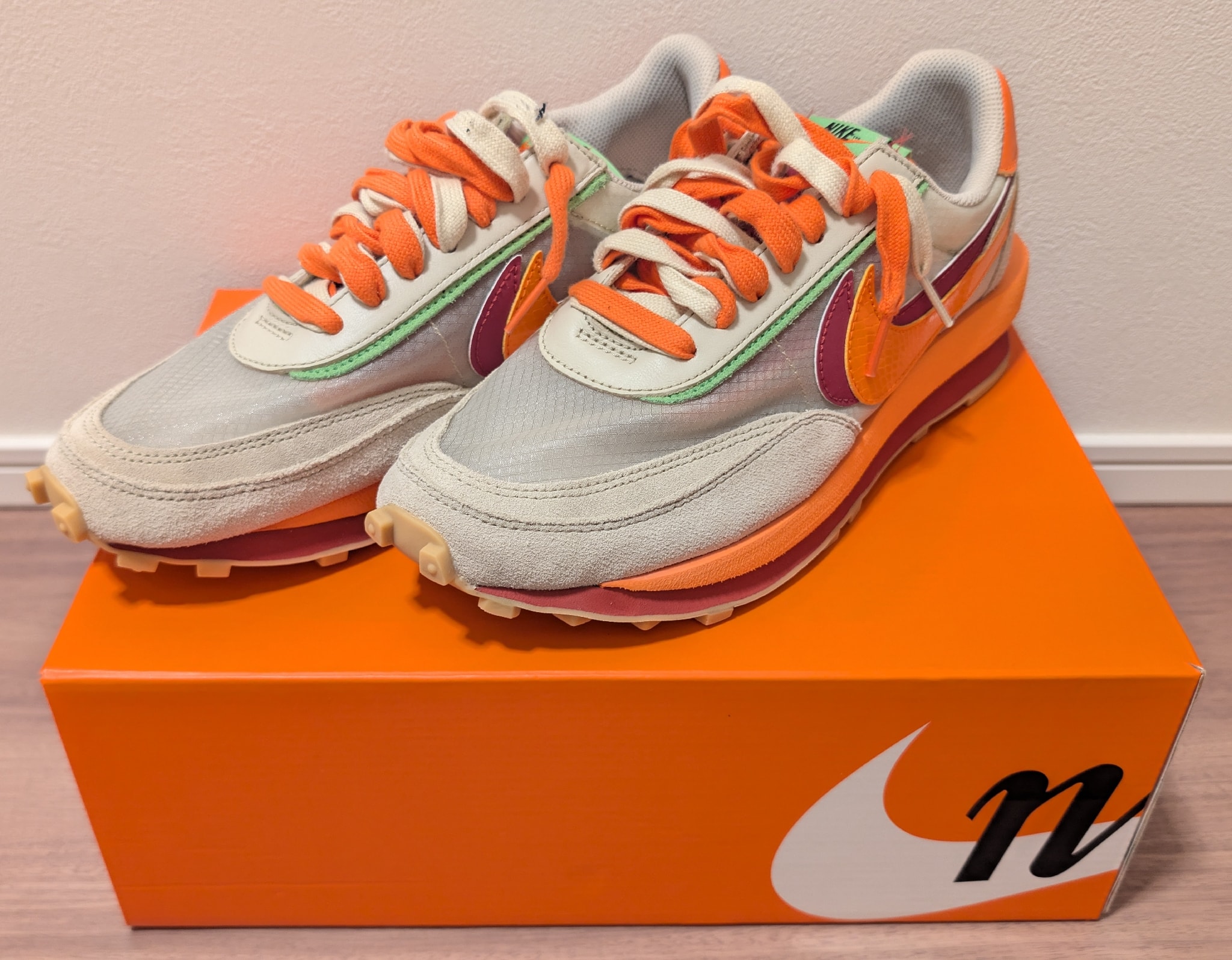 CLOT × Sacai × Nike LD Waffle "Orange Blaze"
