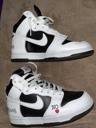 Supreme × Nike SB Dunk High By Any Means "White Black"