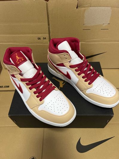 Nike Air Jordan 1 Mid "Beige/Cardinal Red"