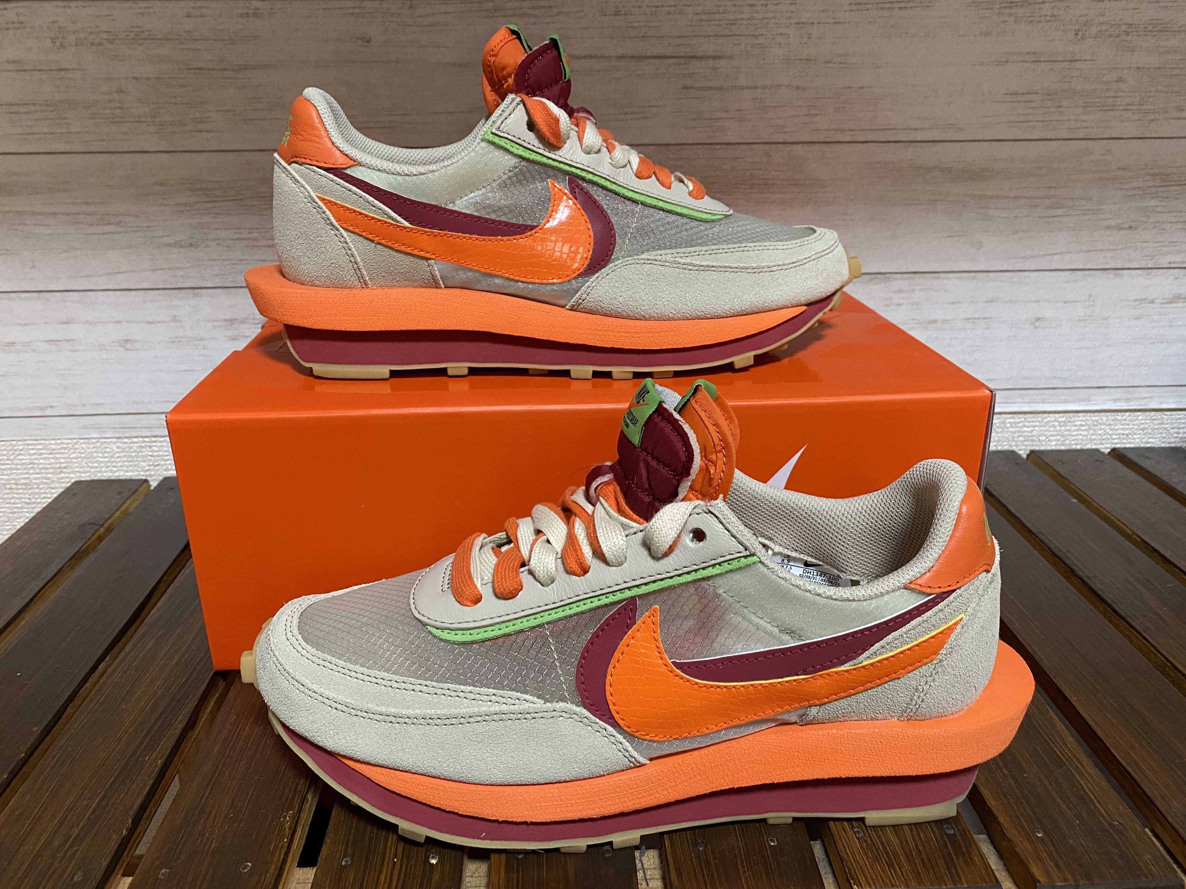 CLOT × Sacai × Nike LD Waffle "Orange Blaze"