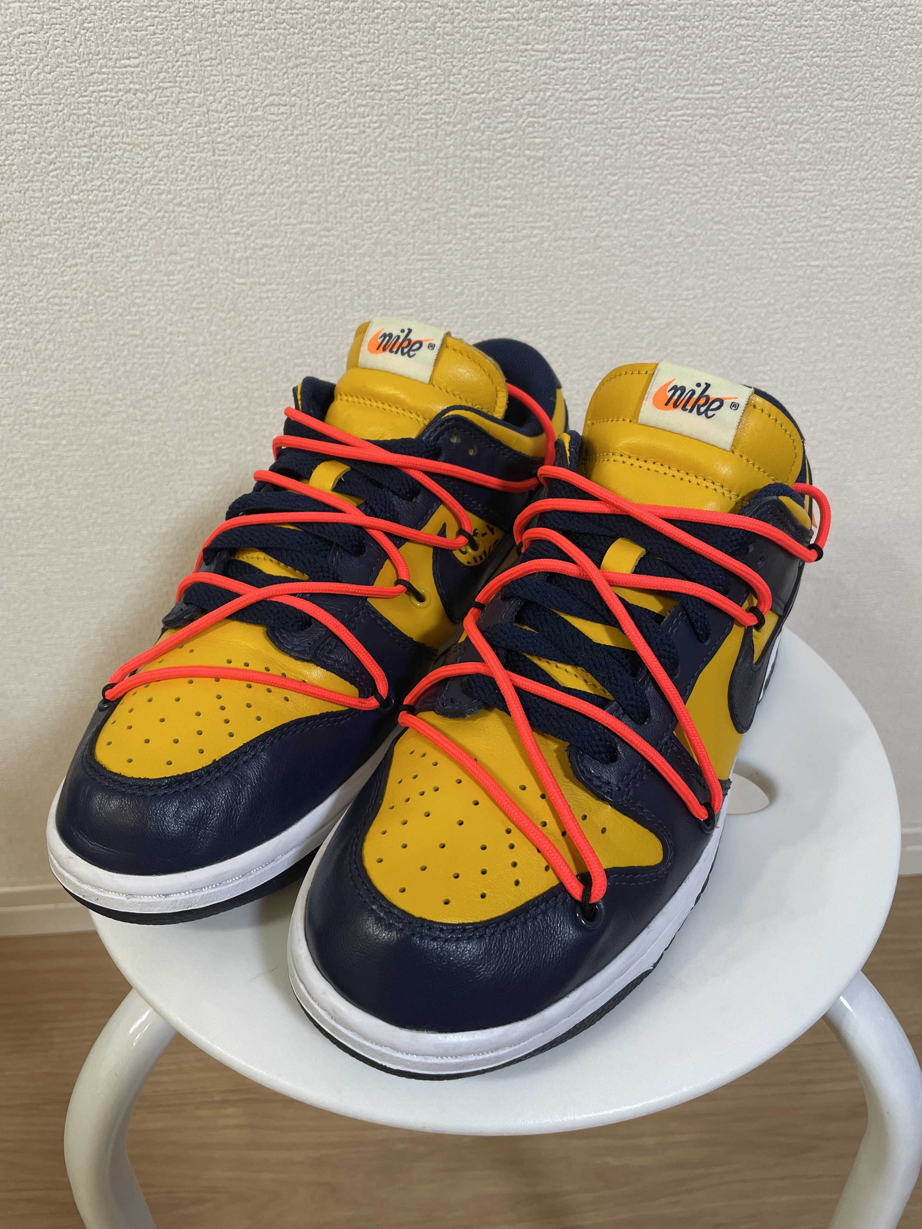 Off-White × Nike Dunk Low LTHR "University Gold/Midnight Navy/White"