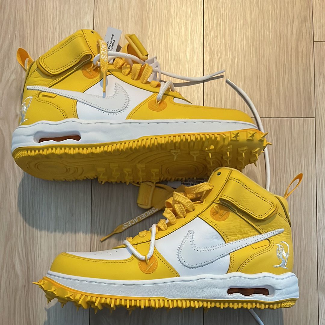 Off-White × Nike Air Force 1 Mid SP LTHR "White and Varsity Maize"