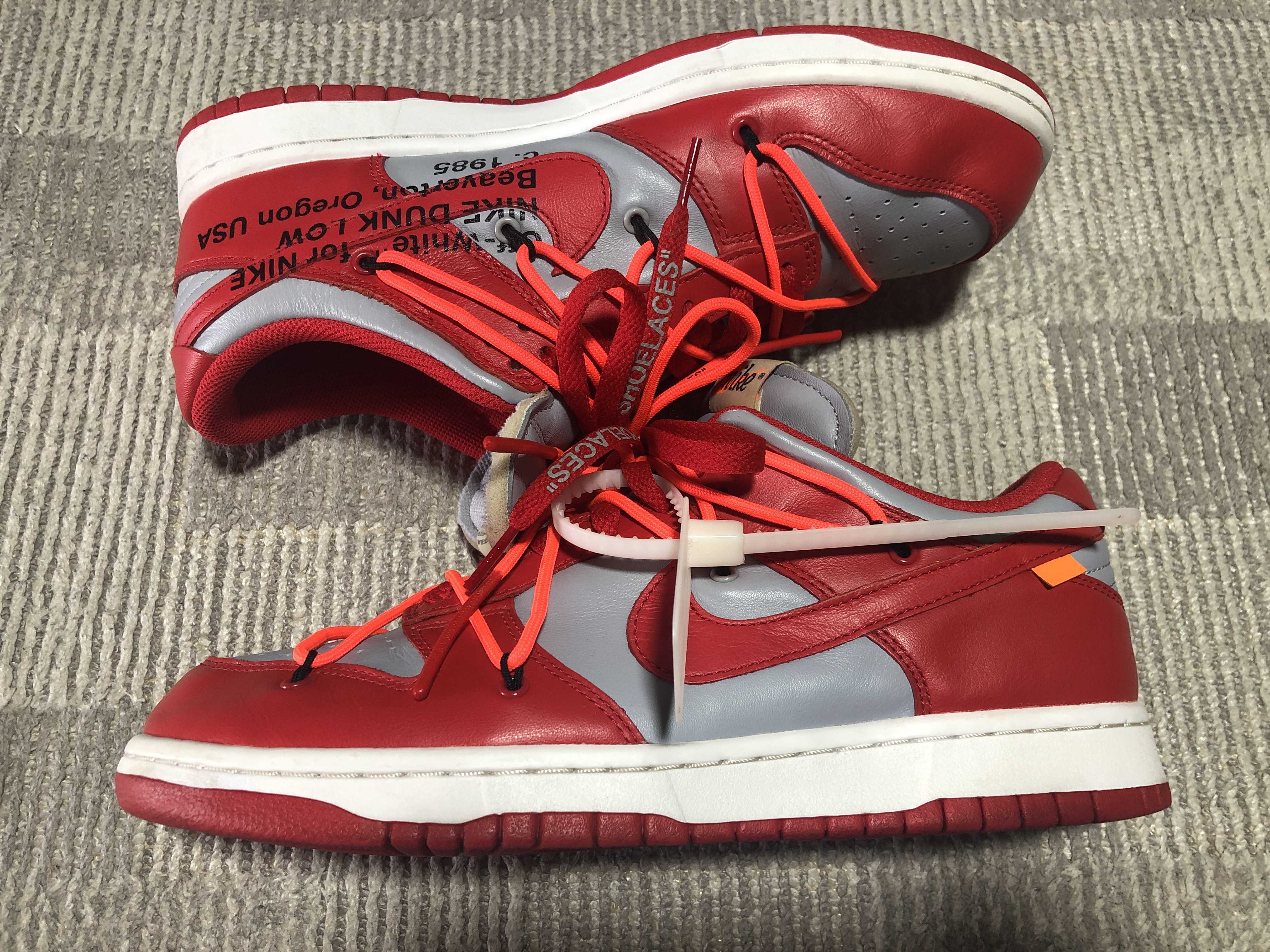 Off-White × Nike Dunk Low "University Red/Wolf Grey"