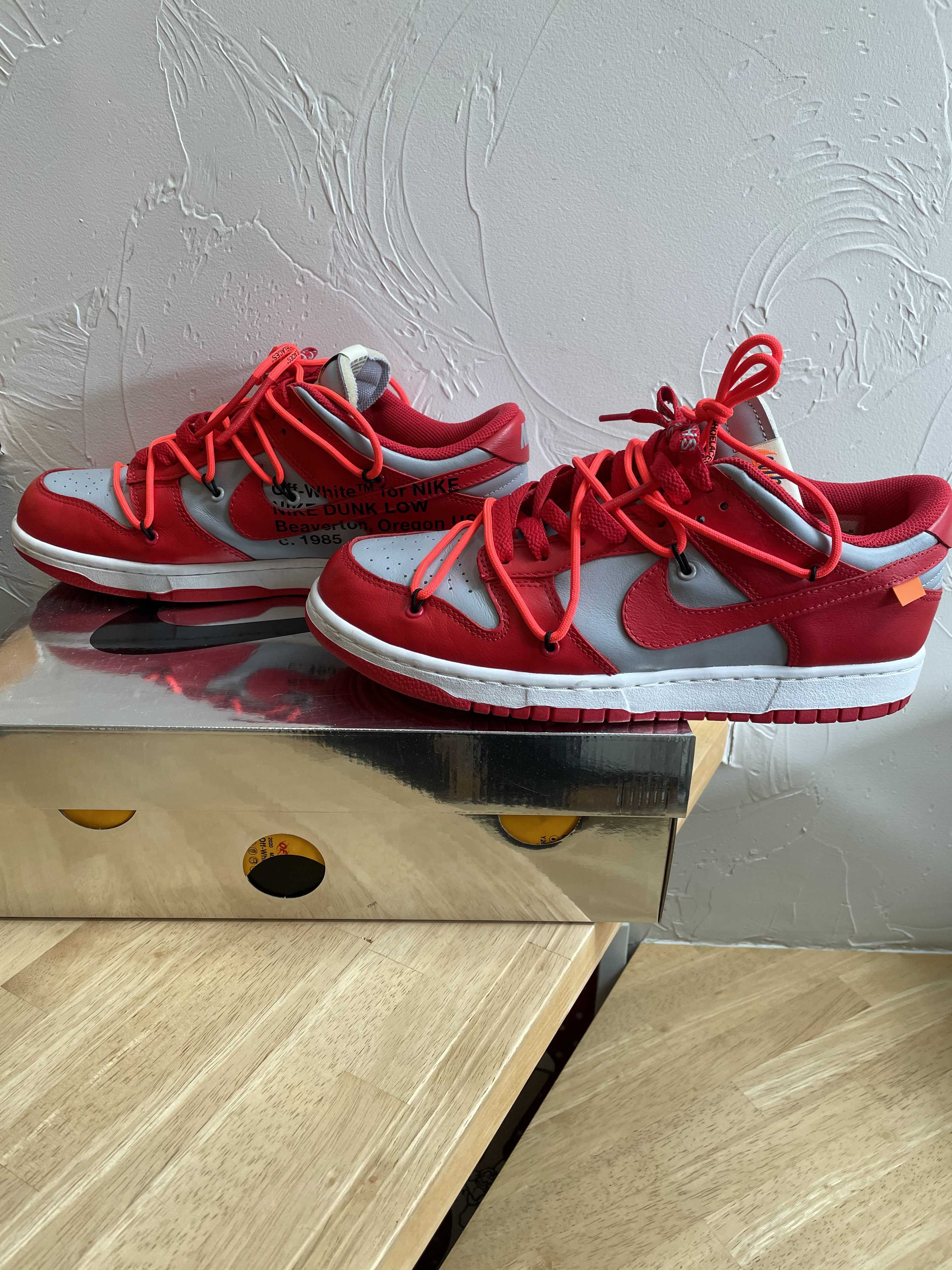 Off-White × Nike Dunk Low "University Red/Wolf Grey"