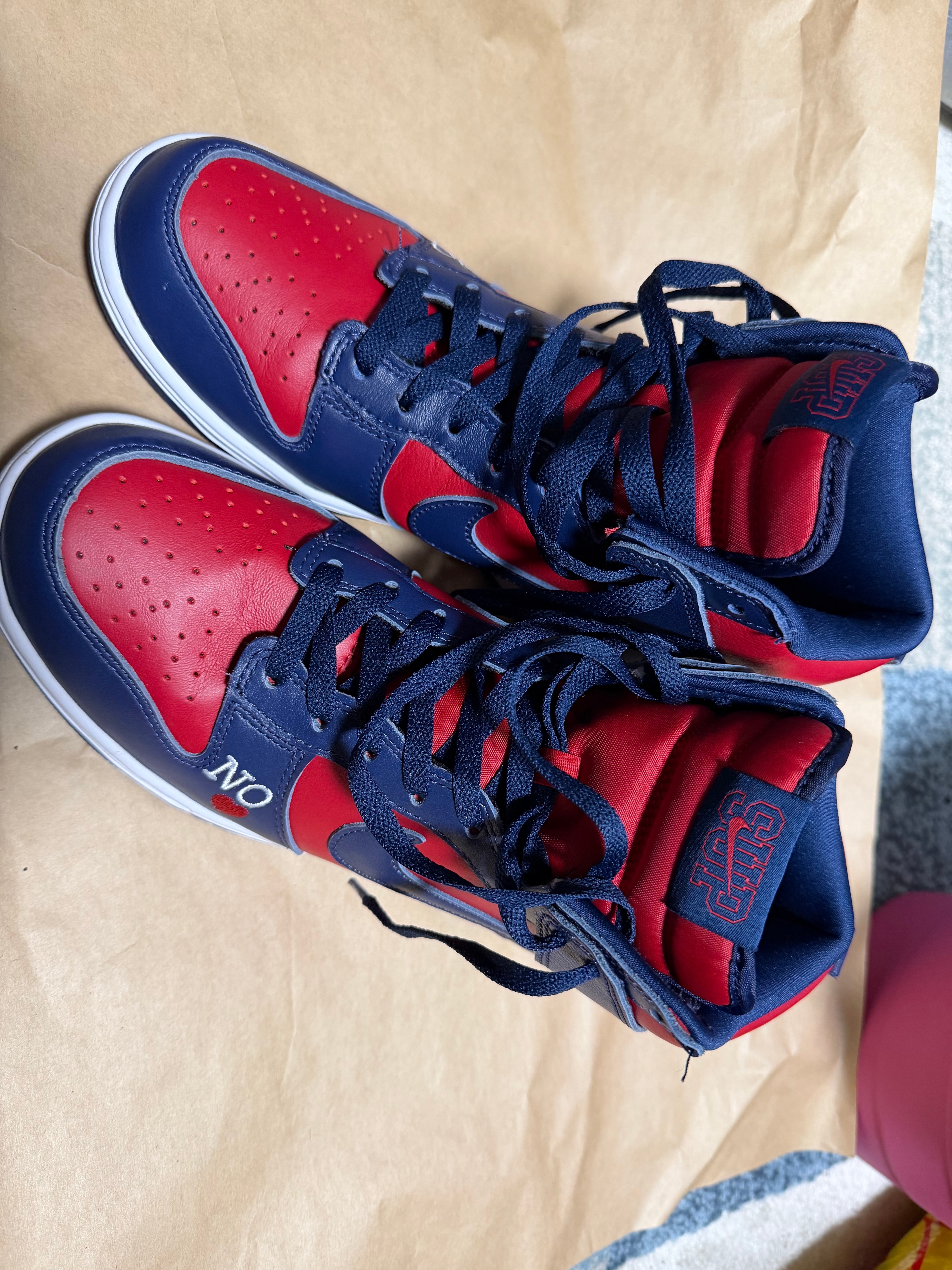 Supreme × Nike SB Dunk High By Any Means "Red/Navy-White"