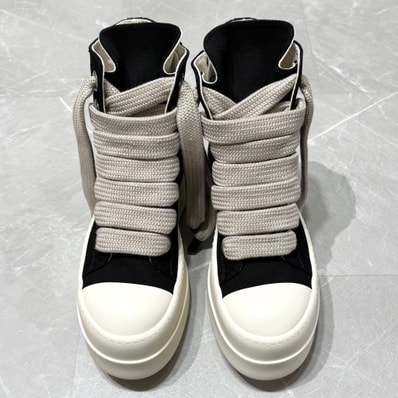 Rick Owens DRKSHDW SS26 Mega Bumper Jumbolace Sneaks 13oz Overdyed Denim "Black/Milk"