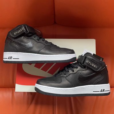 Stussy × Nike Air Force 1 Mid "Black/Black"