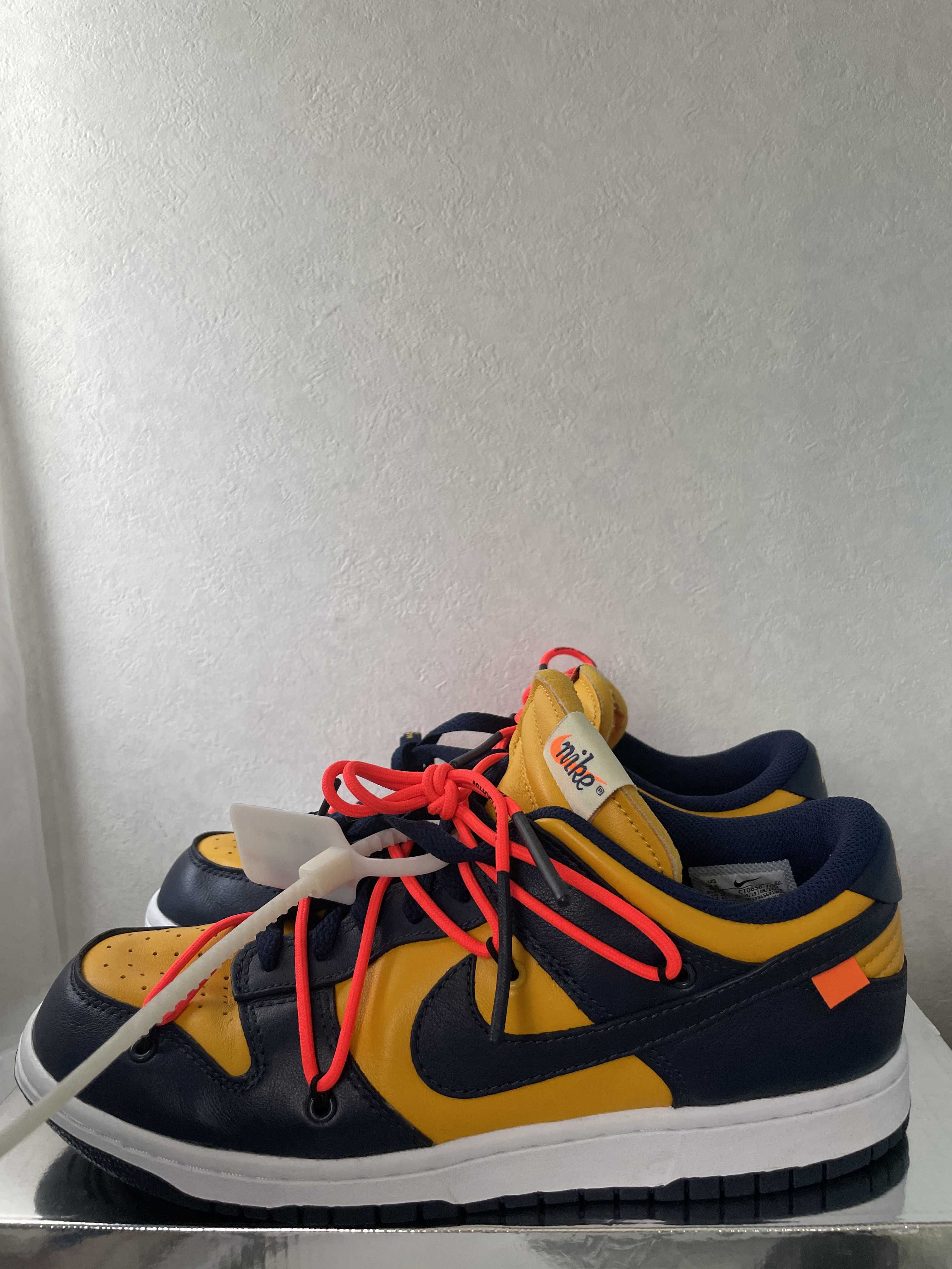Off-White × Nike Dunk Low  LTHR "University Gold/Midnight Navy/White"