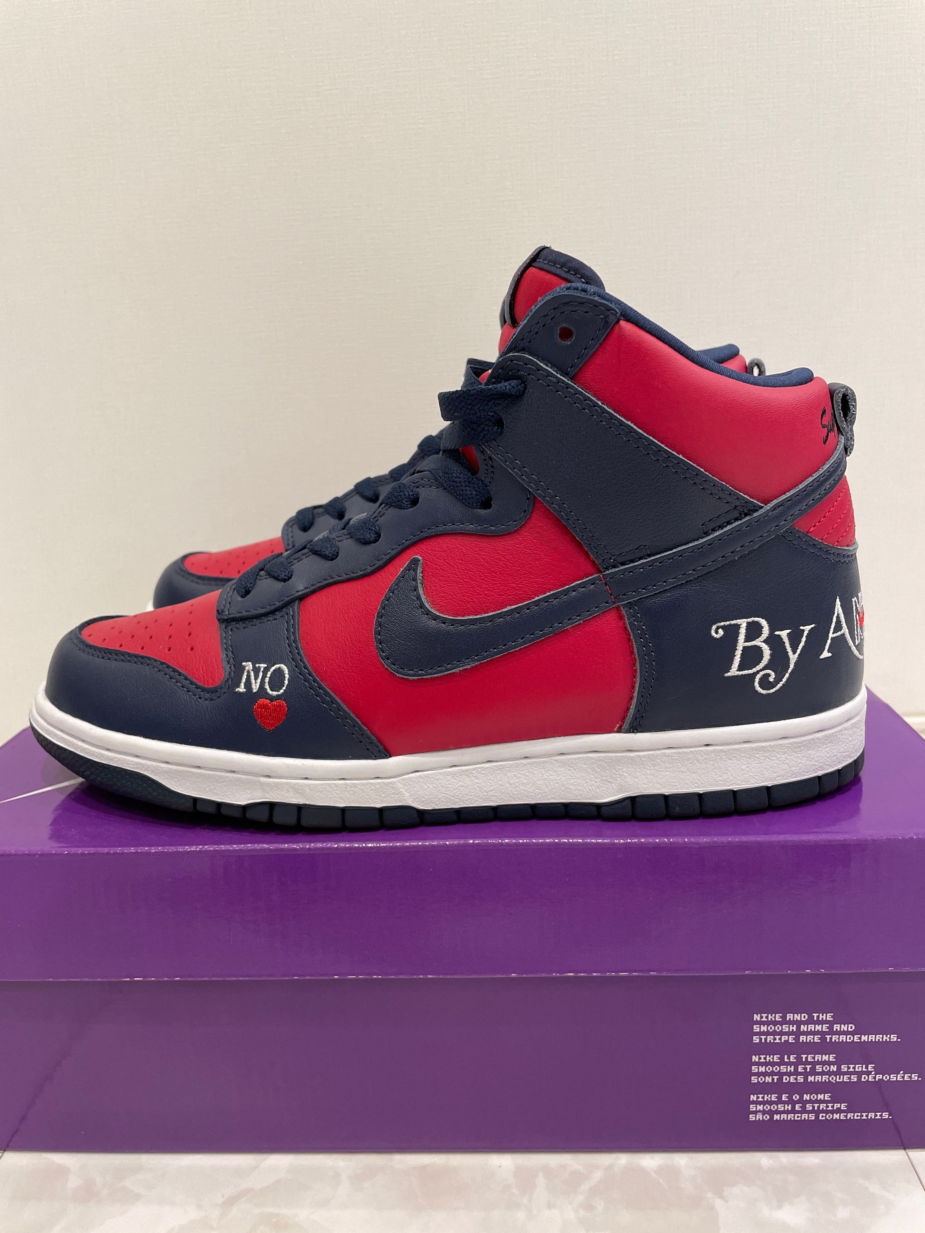 Supreme × Nike SB Dunk High By Any Means "Red/Navy-White"
