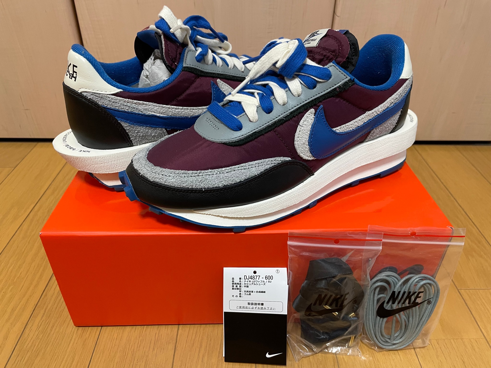 UNDERCOVER × sacai × Nike LD Waffle "Night Maroon/Pale Ivory-Ground Grey-Team Royal"