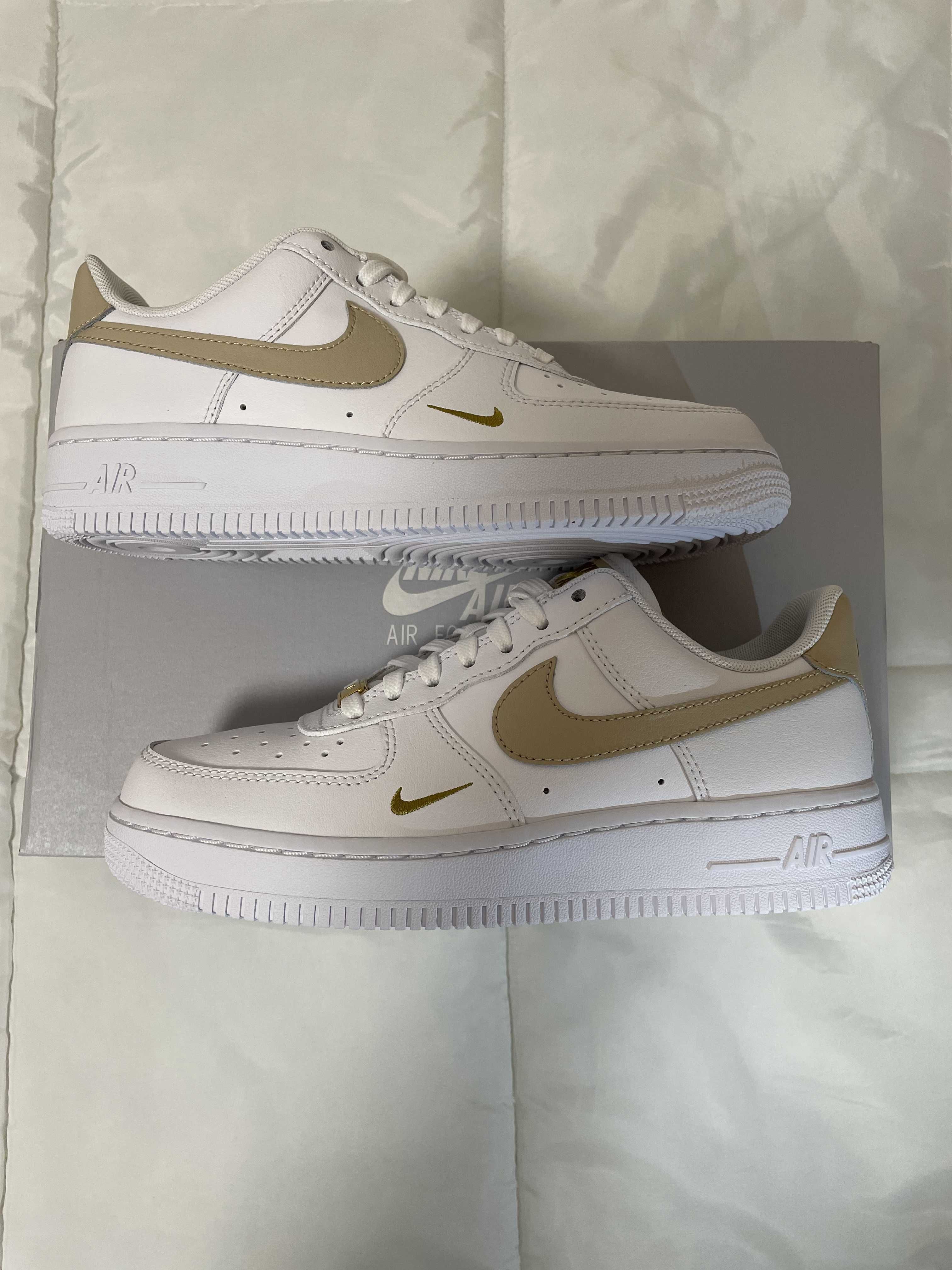 Nike Women's Air Force 1 Low 07 Essential "White/Black/Gold Mini Swoosh"