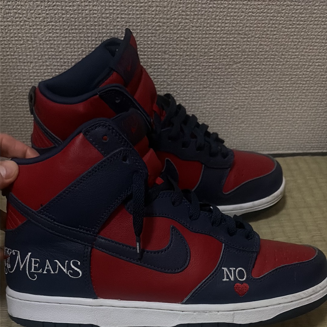 Supreme × Nike SB Dunk High By Any Means "Red/Navy-White"