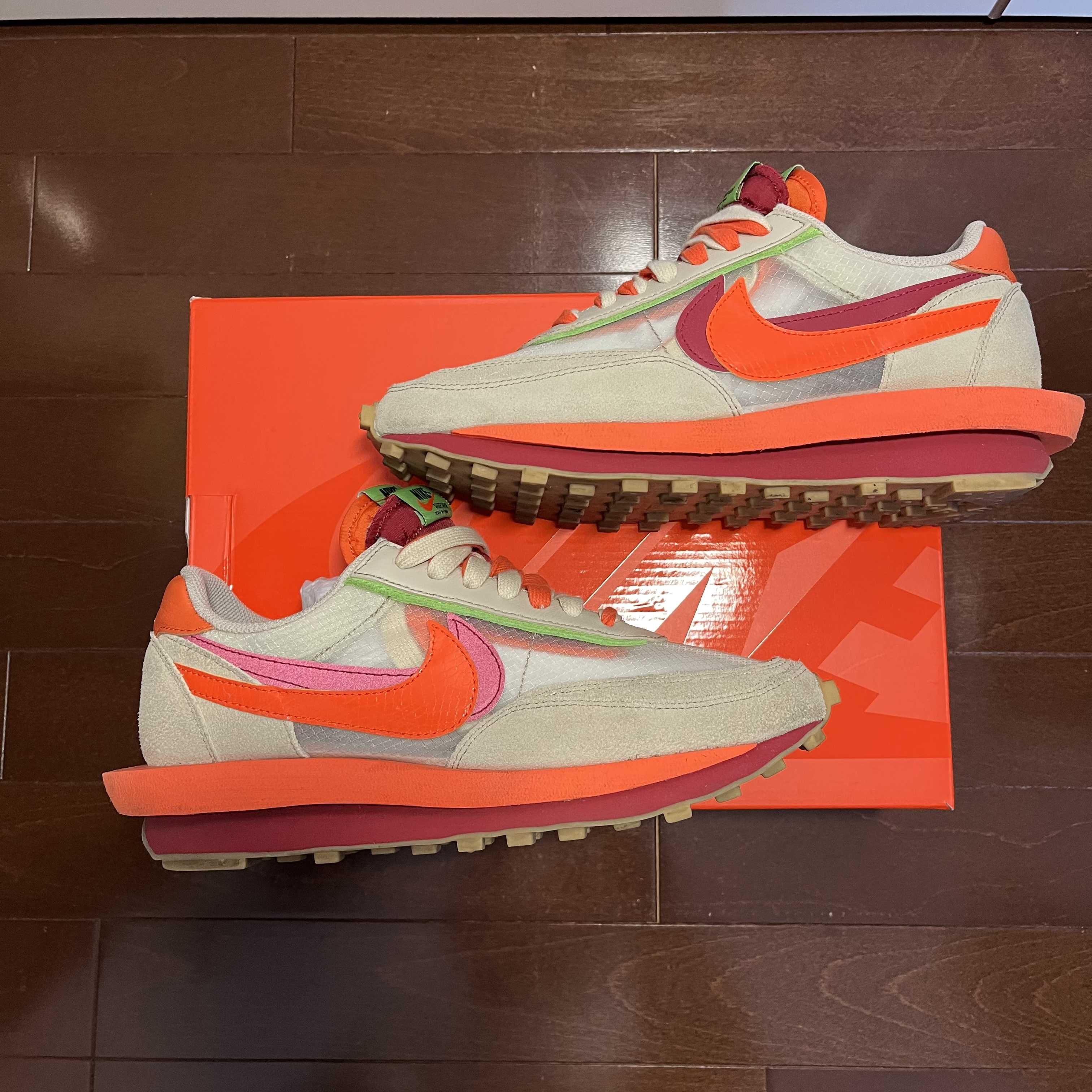 CLOT × Sacai × Nike LD Waffle "Orange Blaze"