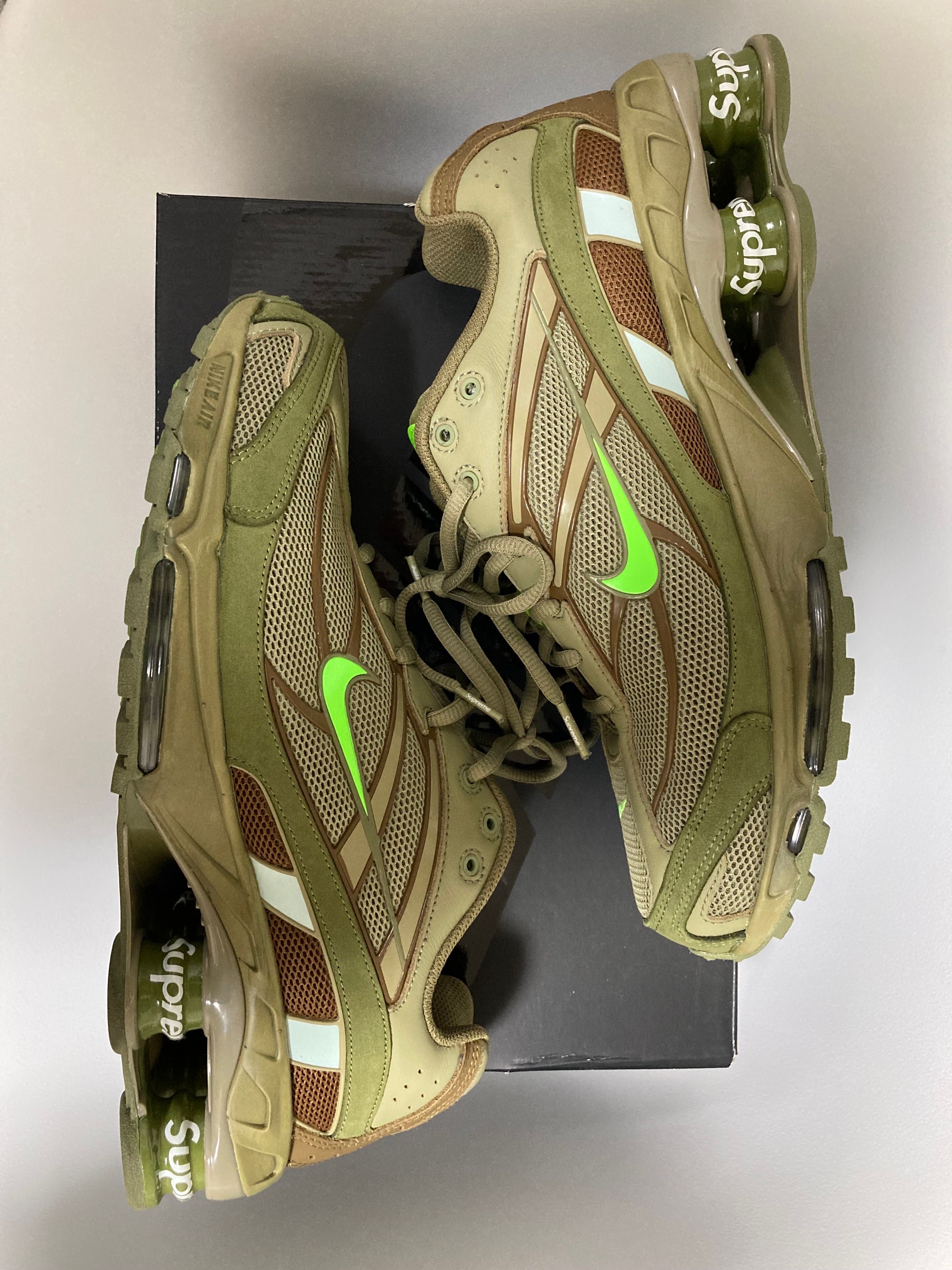 Supreme × Nike Shox Ride 2 "Neutral Olive/Electric Green-Pilgrim"