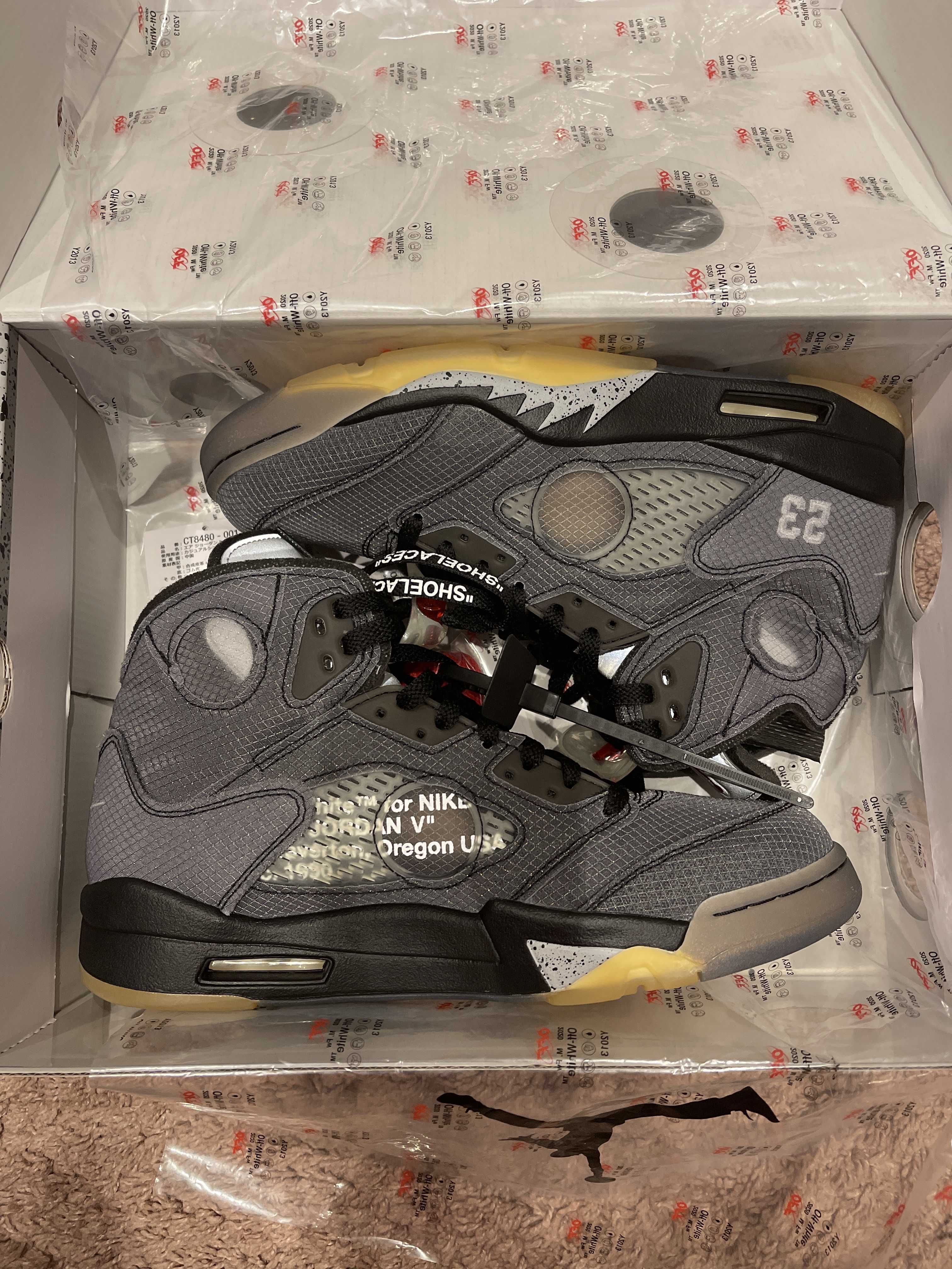 Off-White × Nike Air Jordan 5 "Black/Muslin/Fire Red"