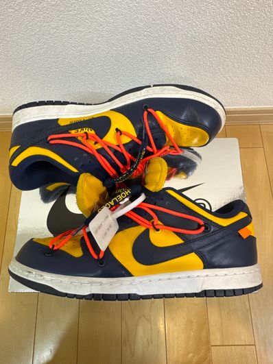 Off-White × Nike Dunk Low LTHR "University Gold/Midnight Navy/White"