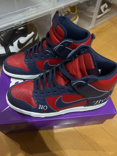 Supreme × Nike SB Dunk High By Any Means "Red/Navy-White"