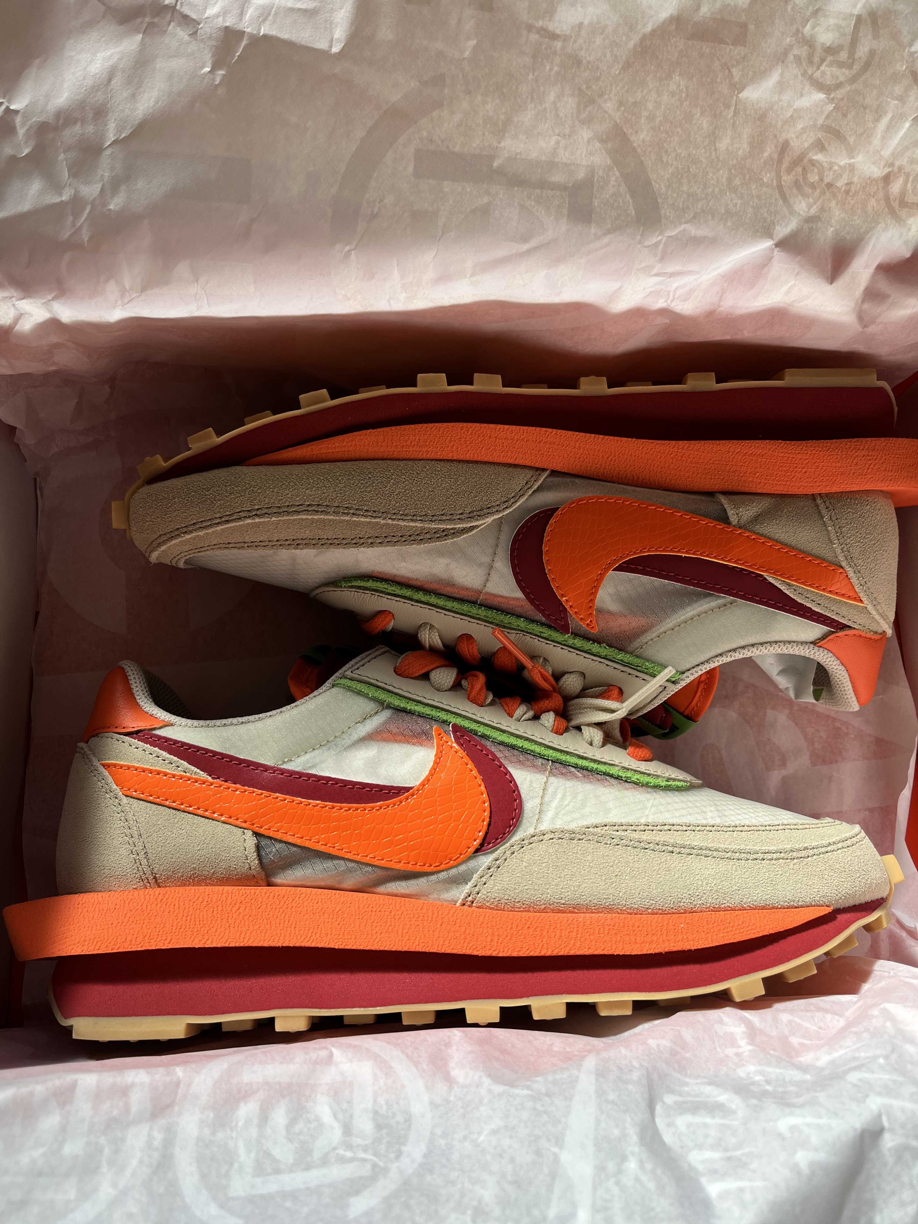 CLOT × Sacai × Nike LD Waffle "Orange Blaze"