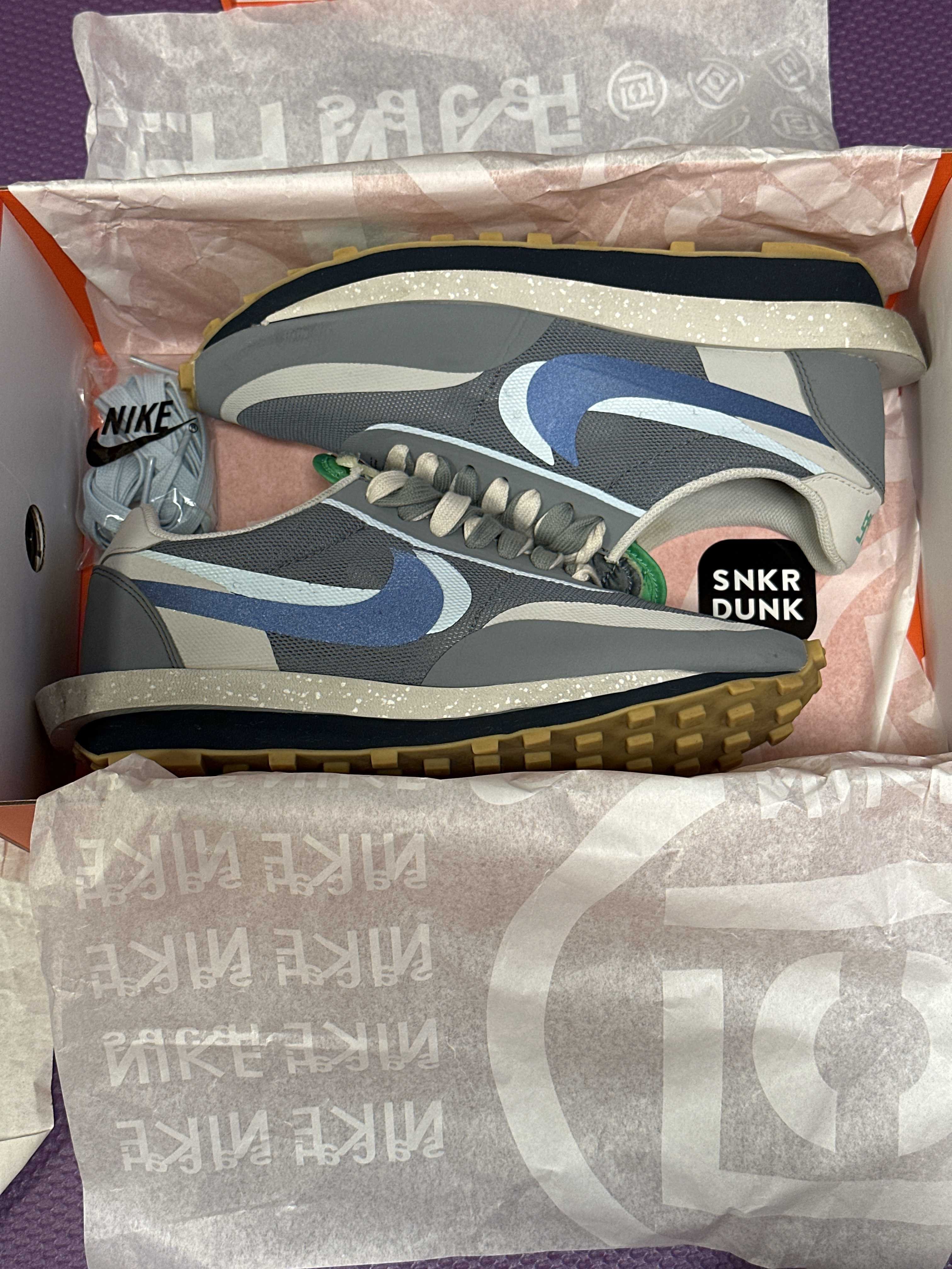 CLOT × Sacai × Nike LD Waffle "Grey Obsidian/Cool Grey"