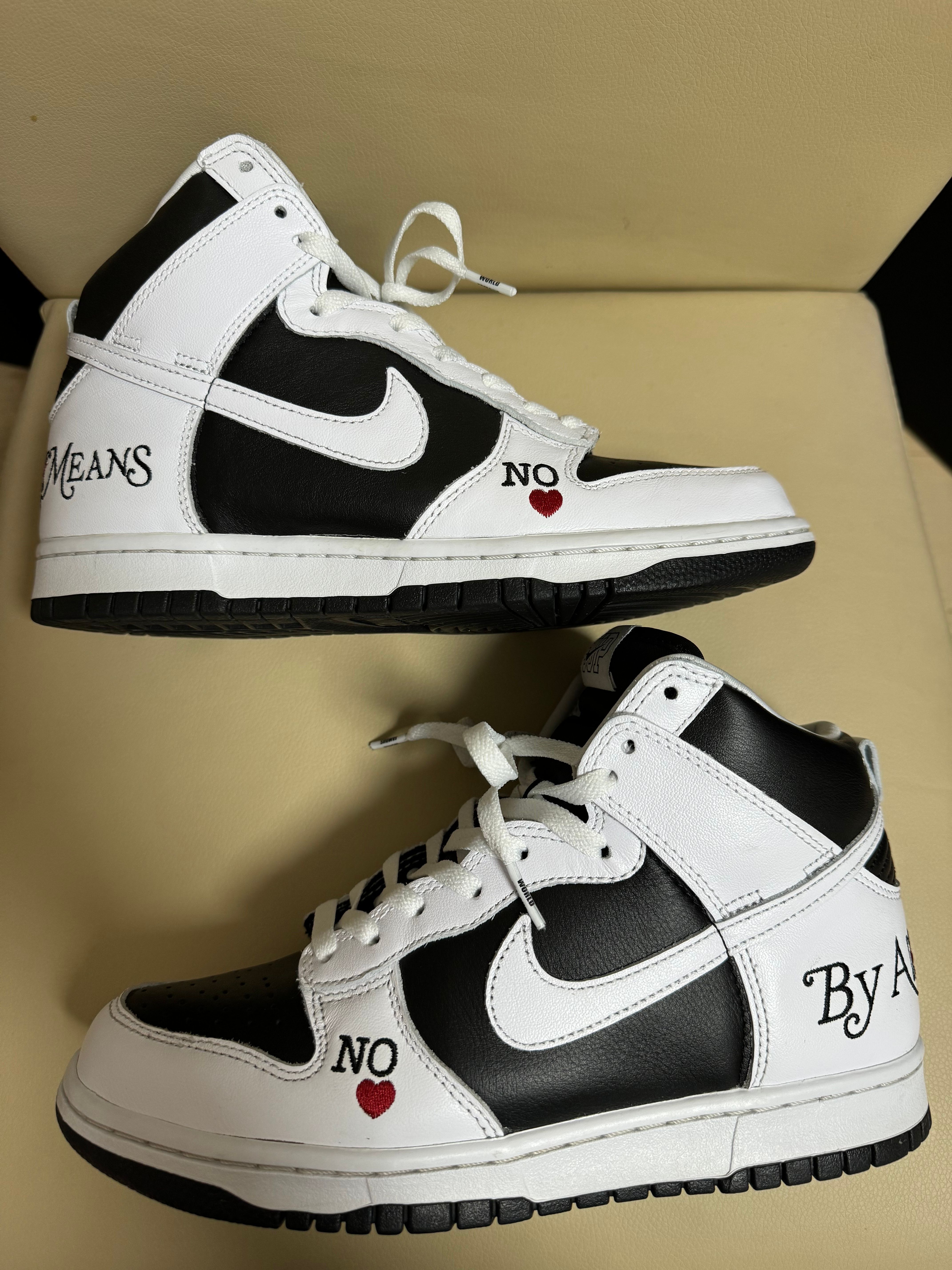Supreme × Nike SB Dunk High By Any Means "White Black"
