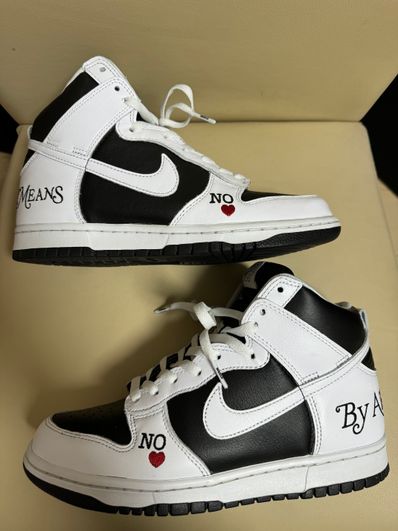 Supreme × Nike SB Dunk High By Any Means "White Black"