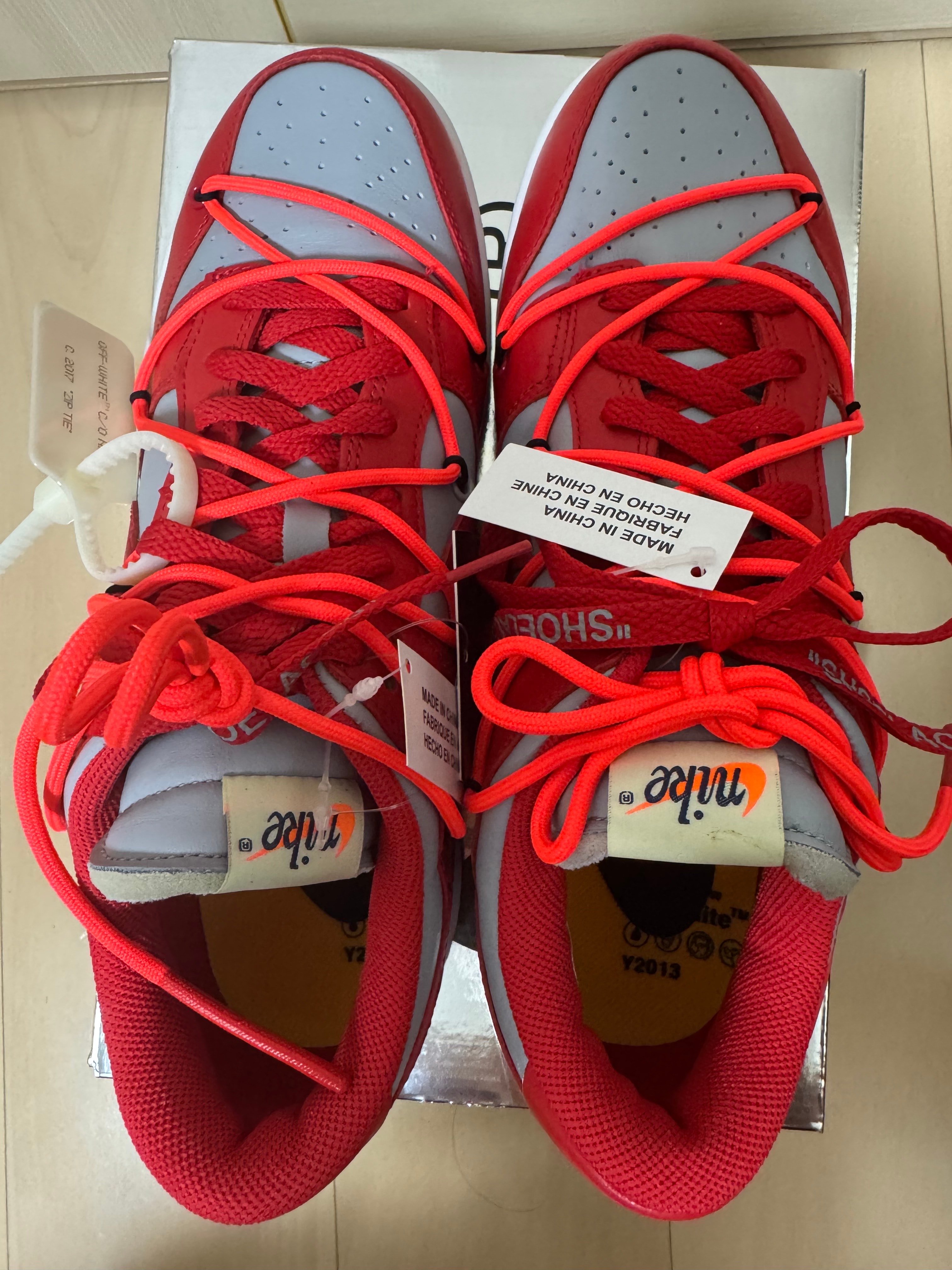 Off-White × Nike Dunk Low "University Red/Wolf Grey"