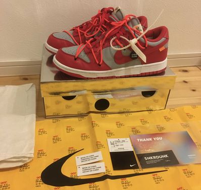 Off-White × Nike Dunk Low "University Red/Wolf Grey"