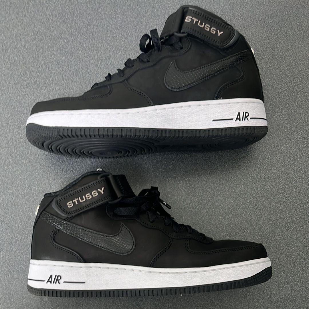 Stussy × Nike Air Force 1 Mid "Black/Black"