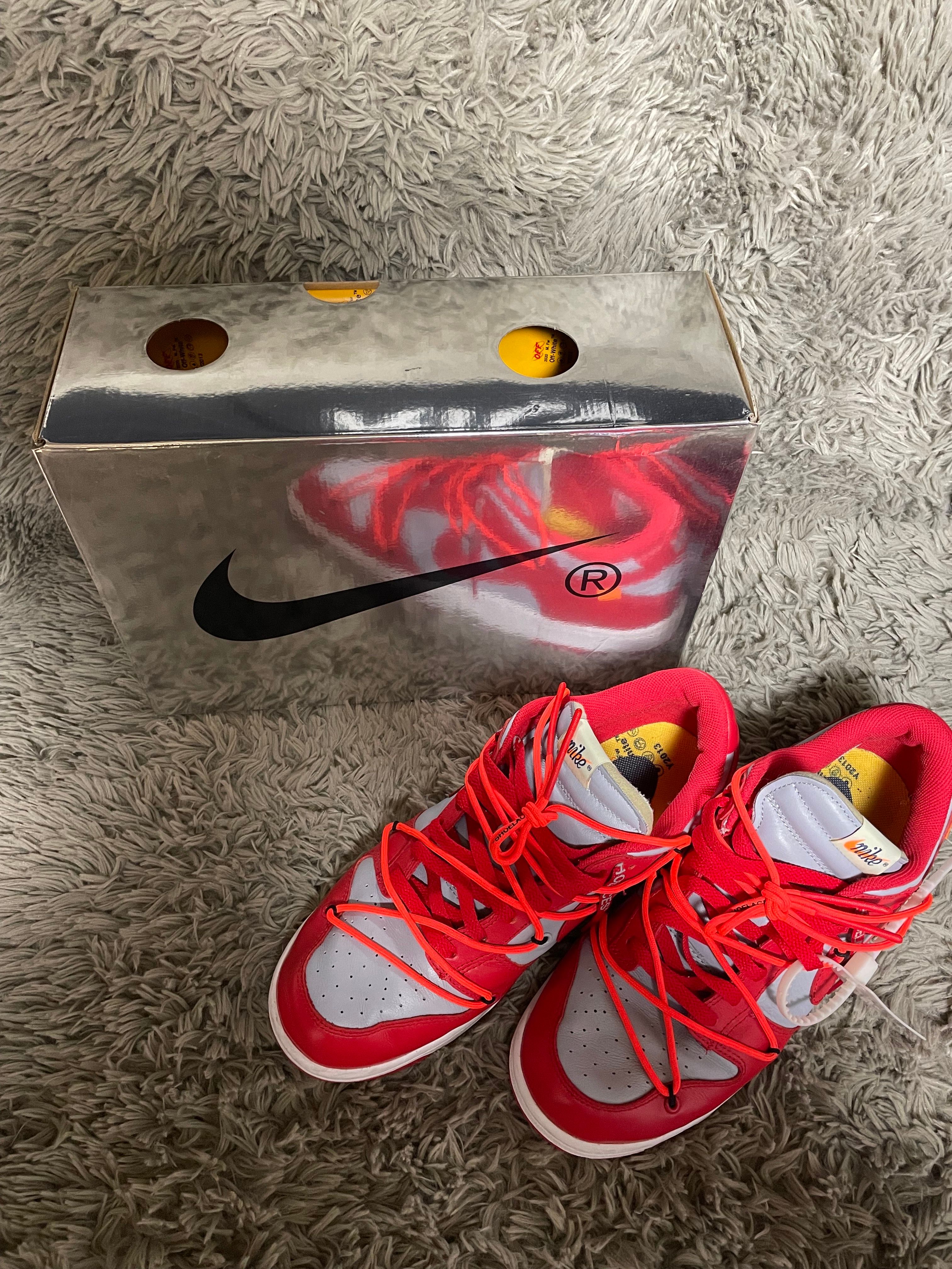 Off-White × Nike Dunk Low "University Red/Wolf Grey"